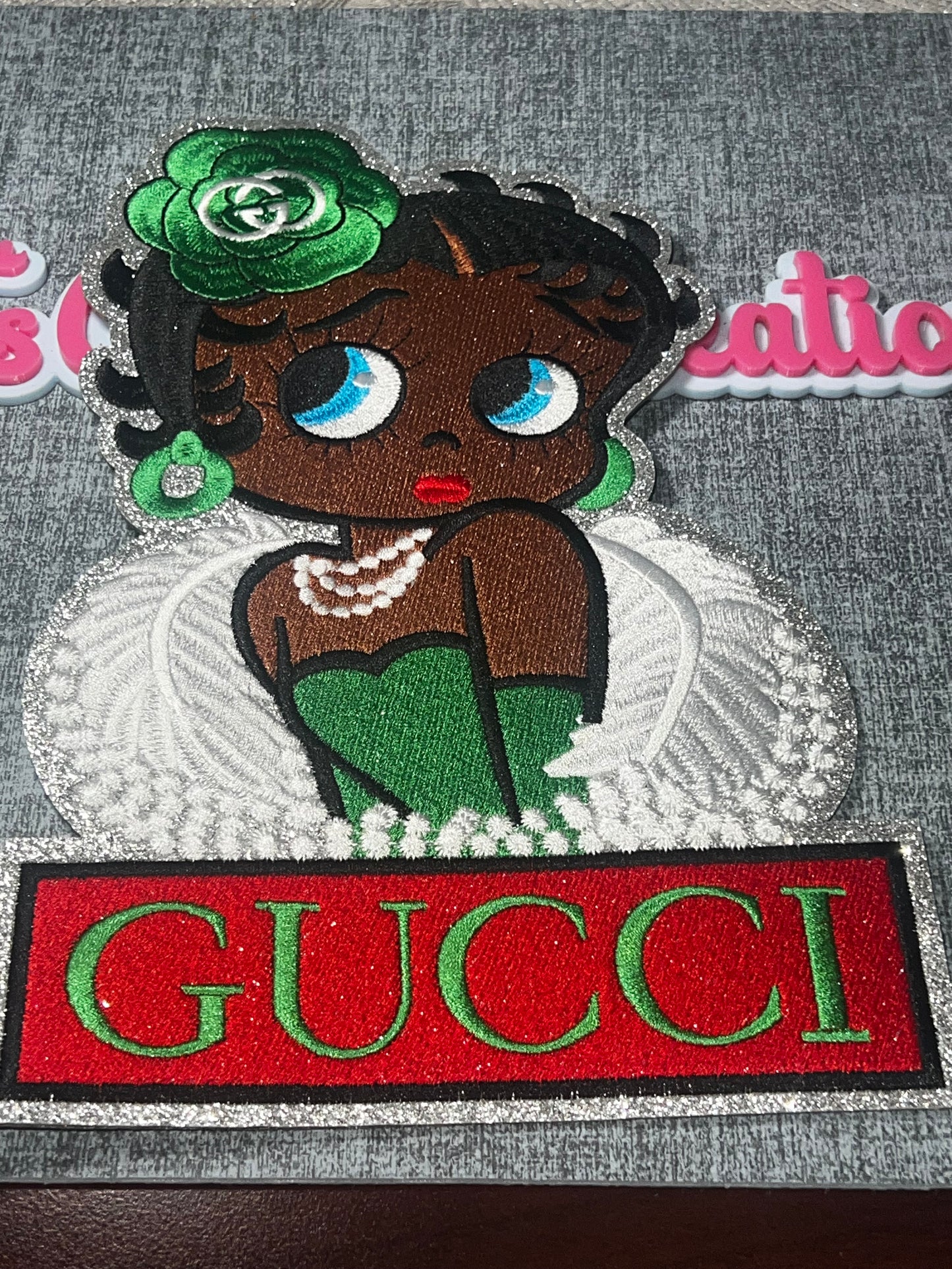Large Glam Diva Embroidered Iron-On Patch – Green Dress Fashion Patch