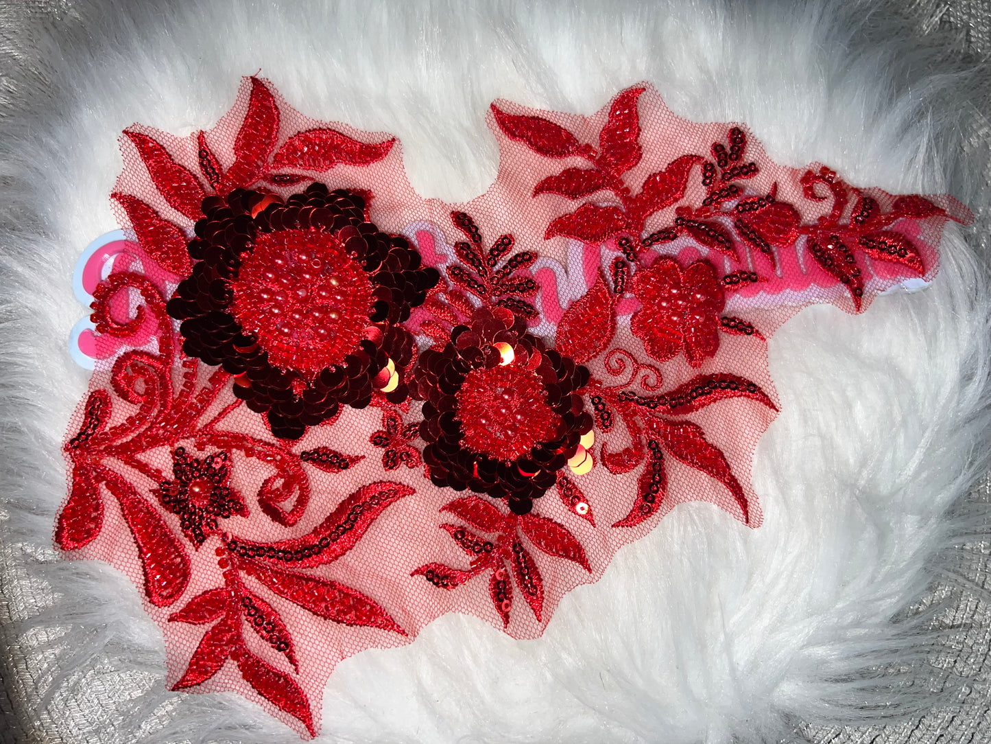 Red Sequin Floral Appliqué Patch