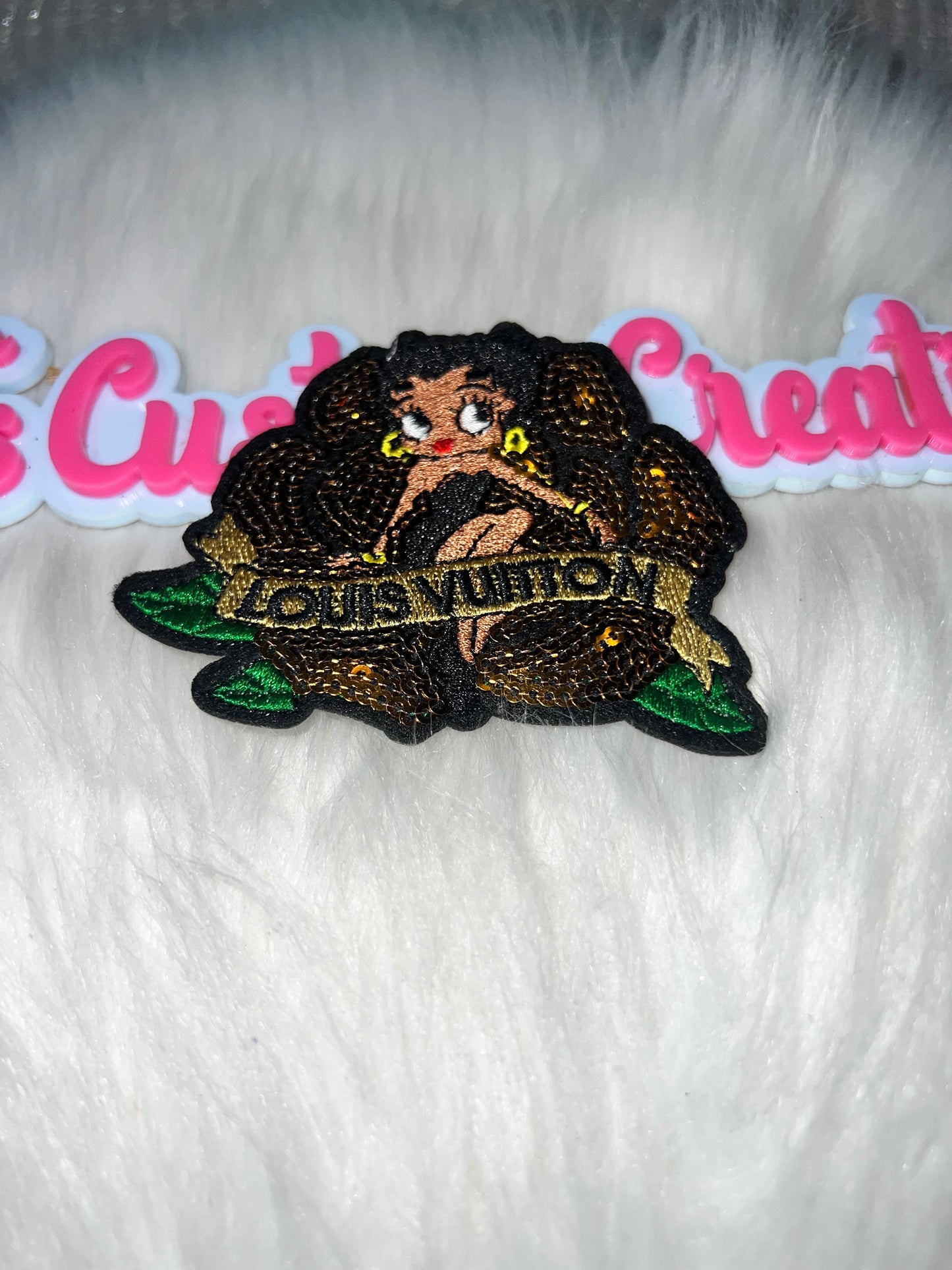 LV-Inspired Betty Rose Patch – Gold Sequins