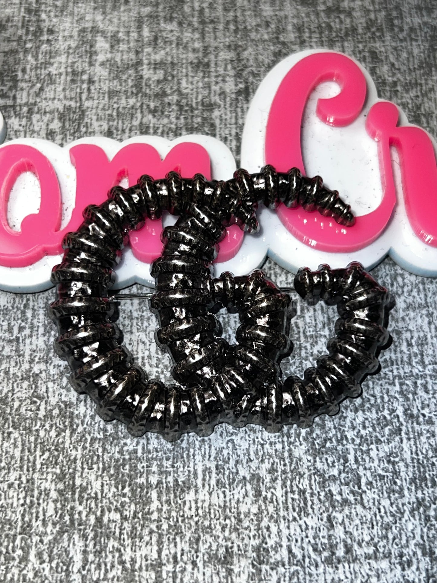 Black Textured Letter Brooch Pin | Decorative Fashion Accessory for Jackets Hats Bags & Crafts