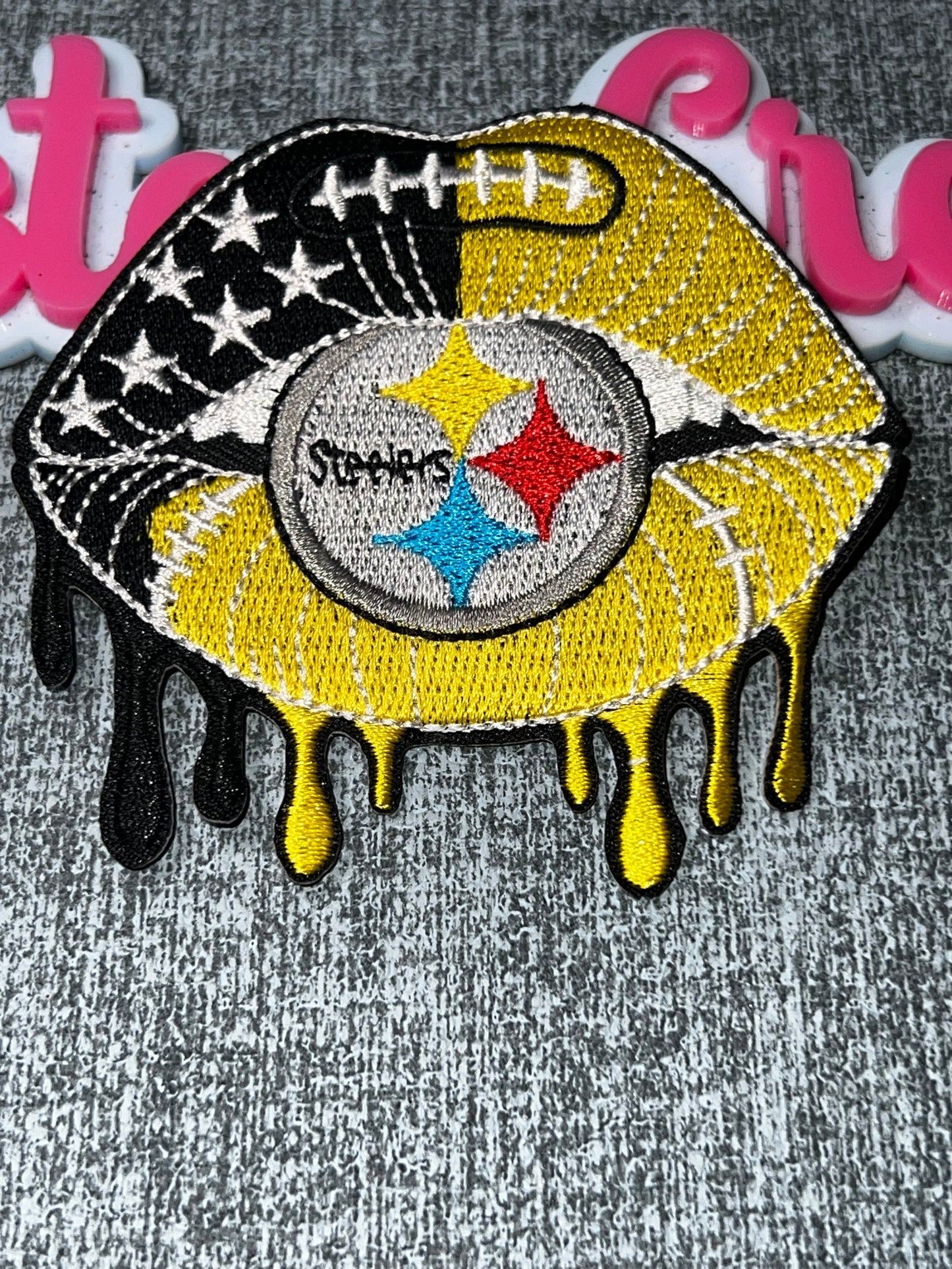Black & Yellow Football Lips Embroidered Patch – Dripping Lips Iron On Applique
