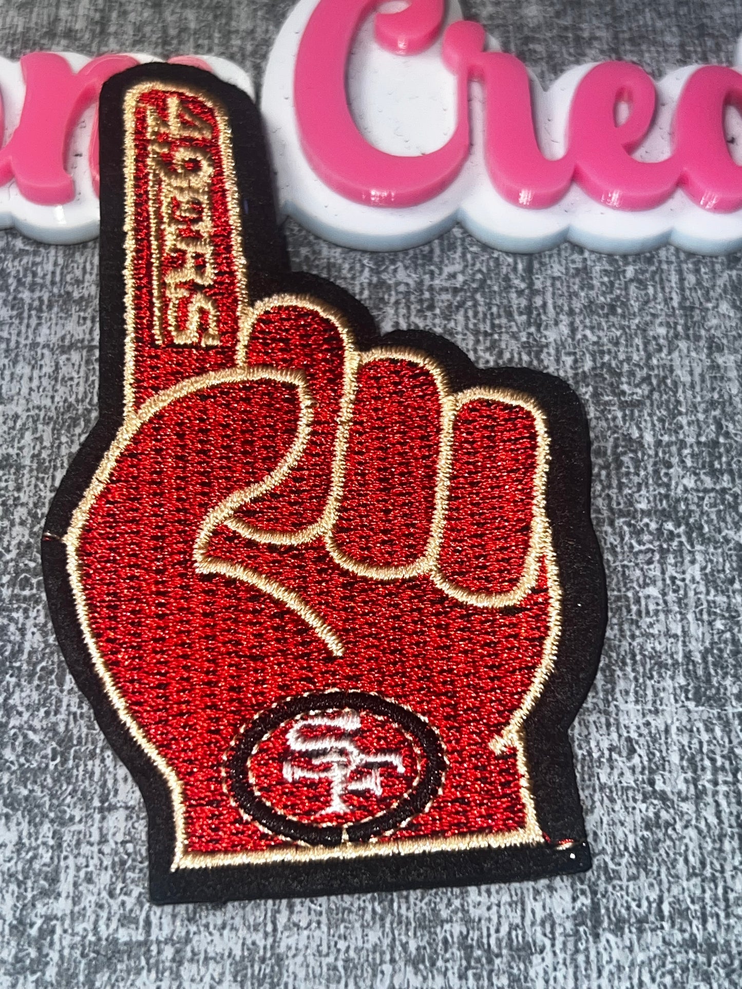 Red #1 Fan Foam Finger Embroidered Iron-On Patch – Sports Fan Appliqué