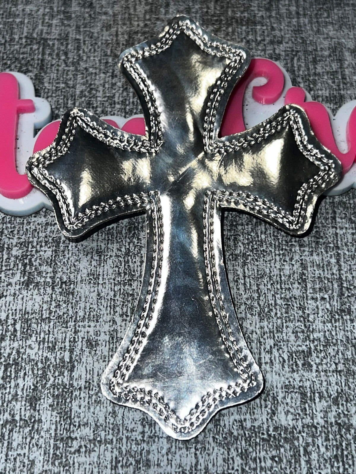 Metallic Silver Cross Patch – Faux Leather Sew or Glue Applique