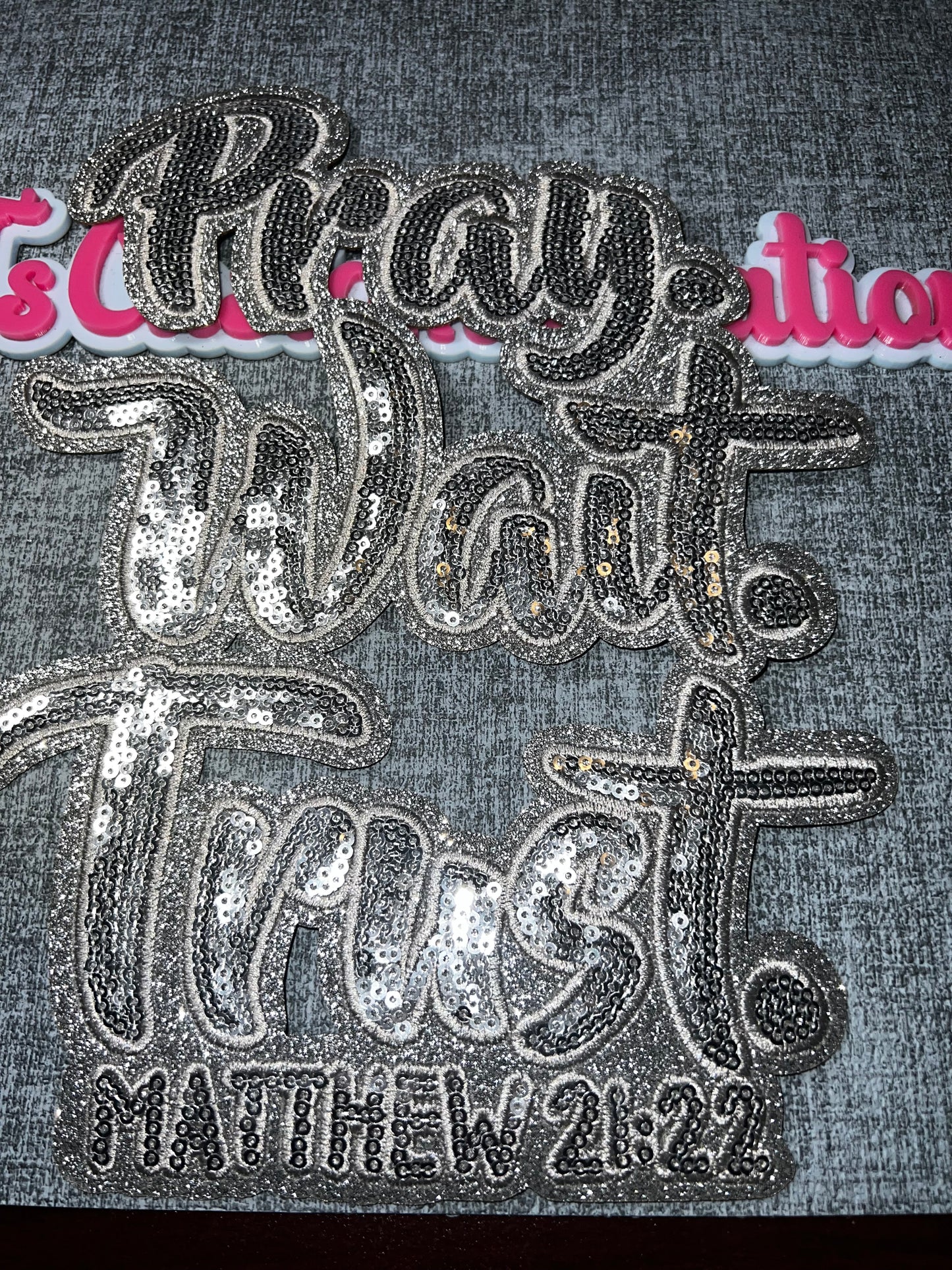 Silver Rhinestone Faith Script Iron-On Patch – Bling Embroidered Applique