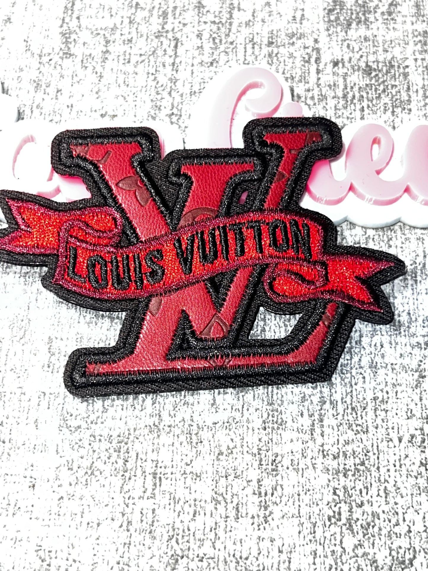Red Ribbon Fashion Patch – Embroidered Faux Leather Applique for Bags & Jackets
