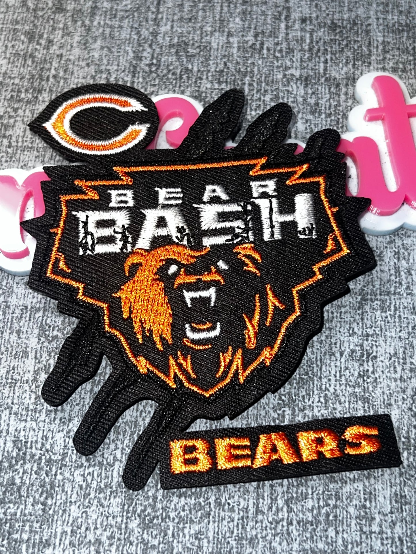 Orange Bear Face Embroidered Iron-On Patch | Bold Animal Graphic Appliqué