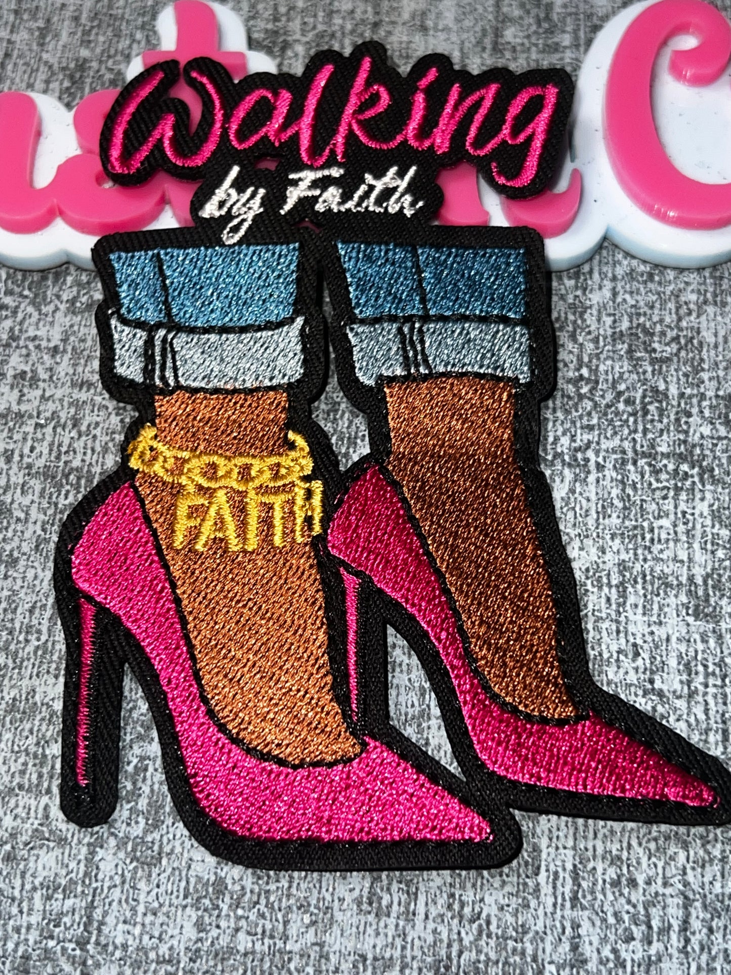 Walking by Faith Embroidered High Heel Patch – Inspirational Fashion Iron-On Applique