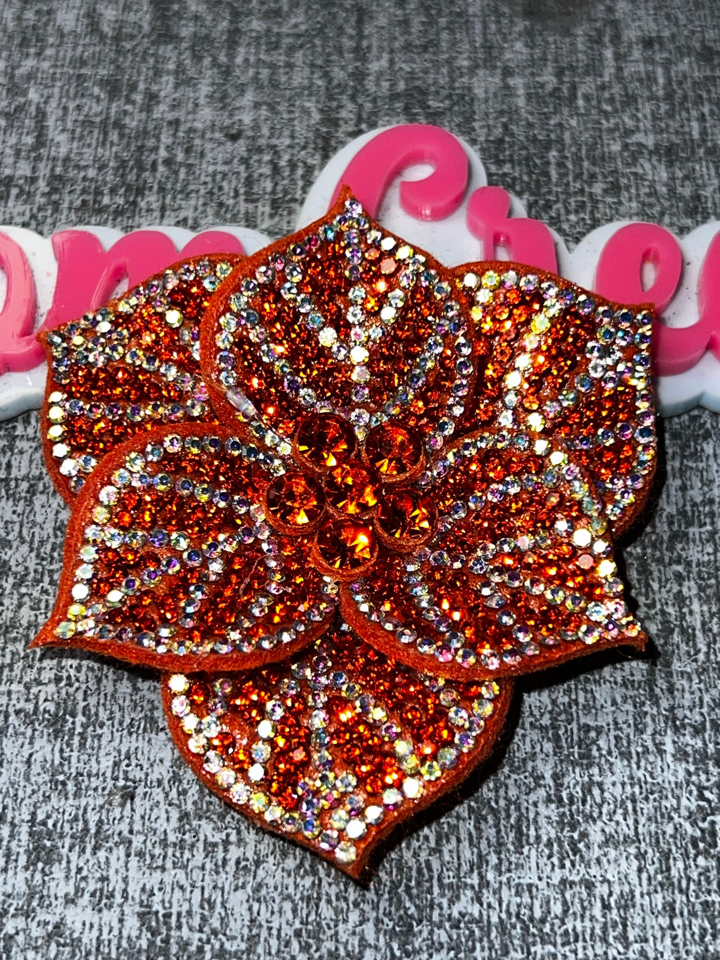 Orange Rhinestone Flower Applique – Crystal Floral Embellishment Patch