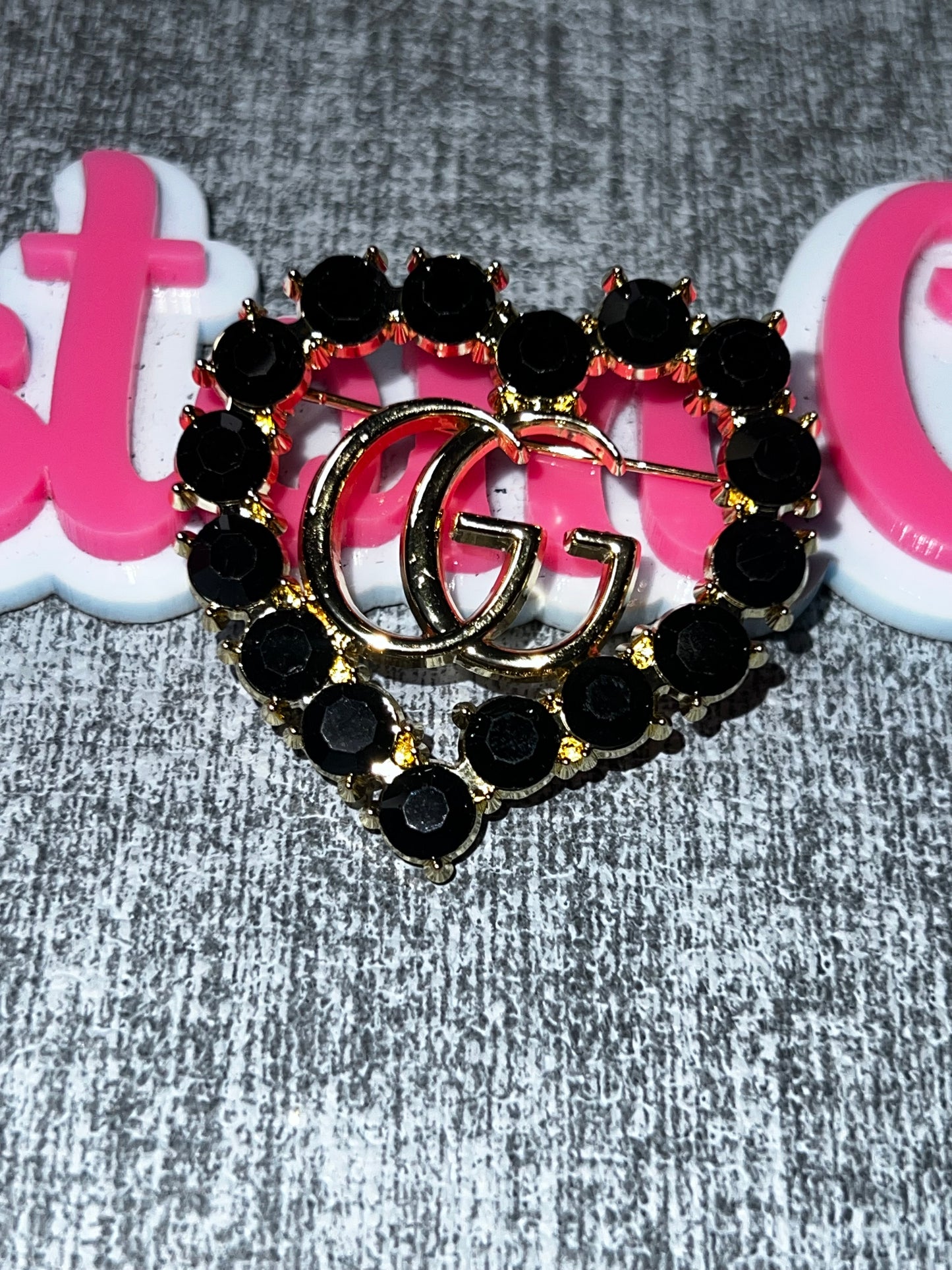 Black Rhinestone Heart Brooch – Gold Tone Statement Fashion Pin
