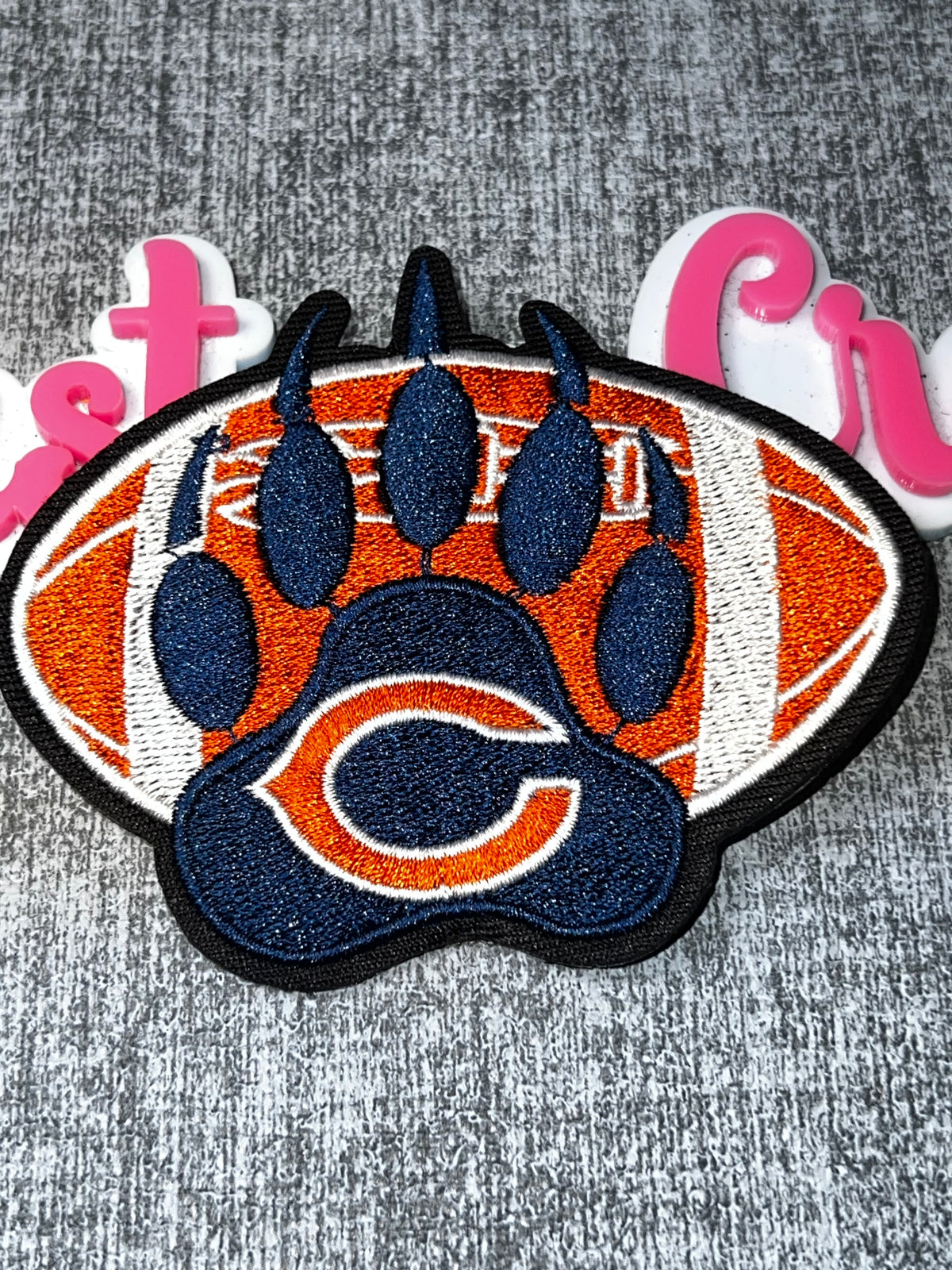 Navy Blue Orange Paw Print Ball Embroidered Iron-On Patch – Sports Game Day Applique