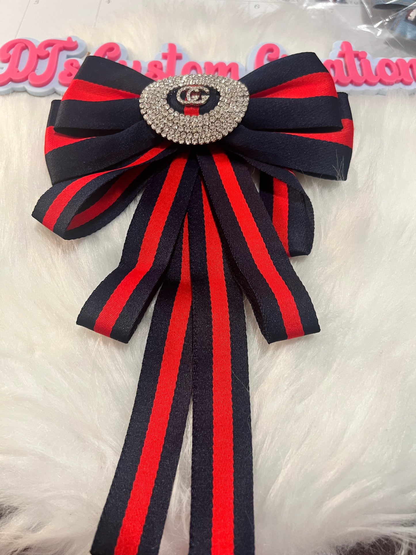 Navy Red GG Ribbon Brooch