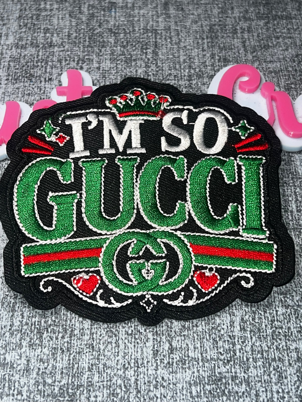 Green Red Fashion Statement Patch – Embroidered Crown Design Applique