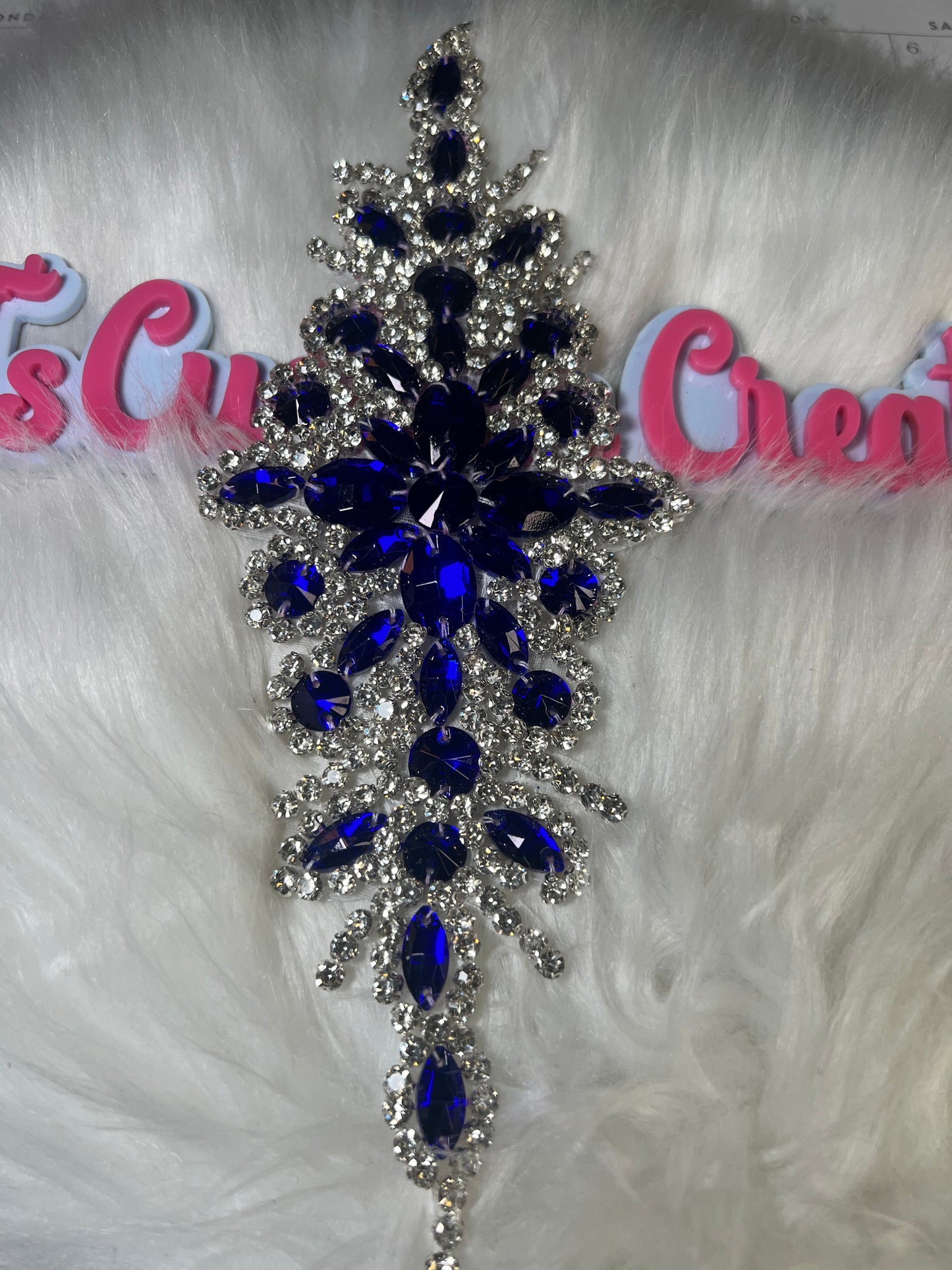 Blue Siver Crystal Iron-On Appliqué (3” x 9”)