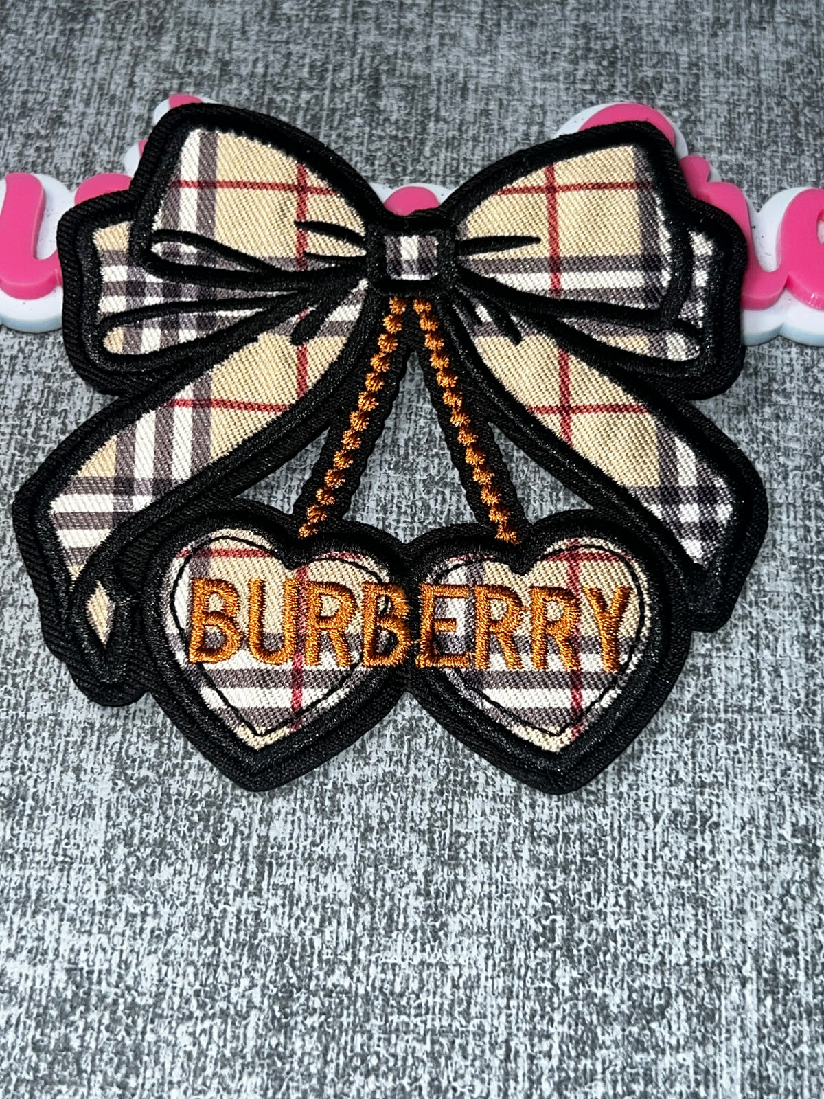 Plaid Bow Double Heart Patch – Embroidered Iron On Applique