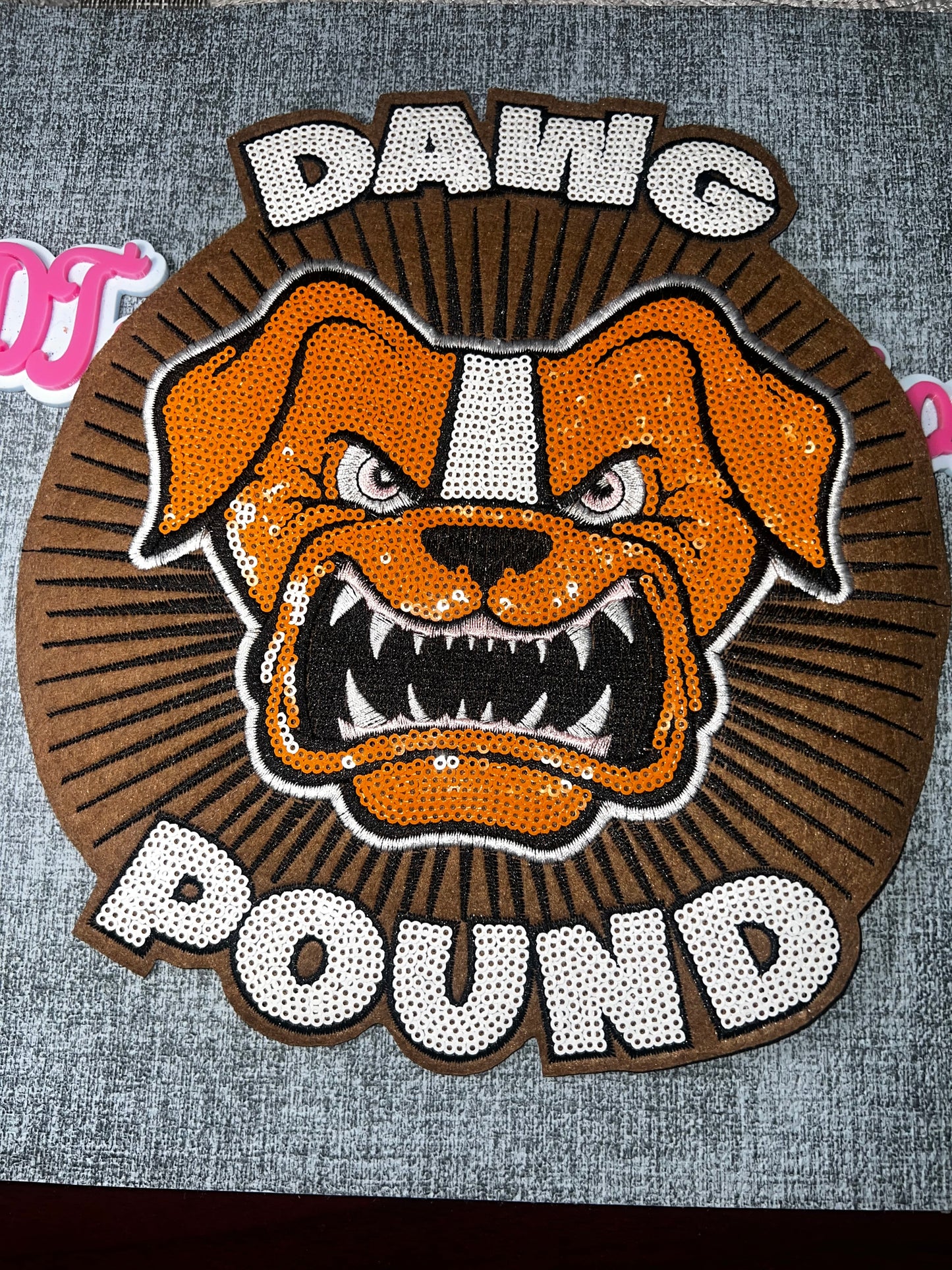 Orange Bulldog Sequin Statement Patch – Oversized Iron-On Applique