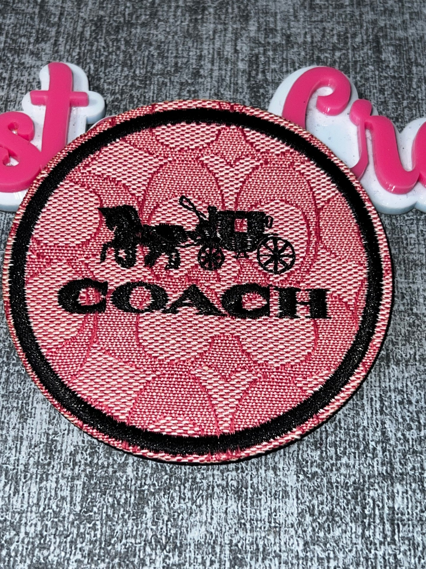 Pink Signature Pattern Round Patch – Fashion Iron On Patch – Approx. 3x3 Inches