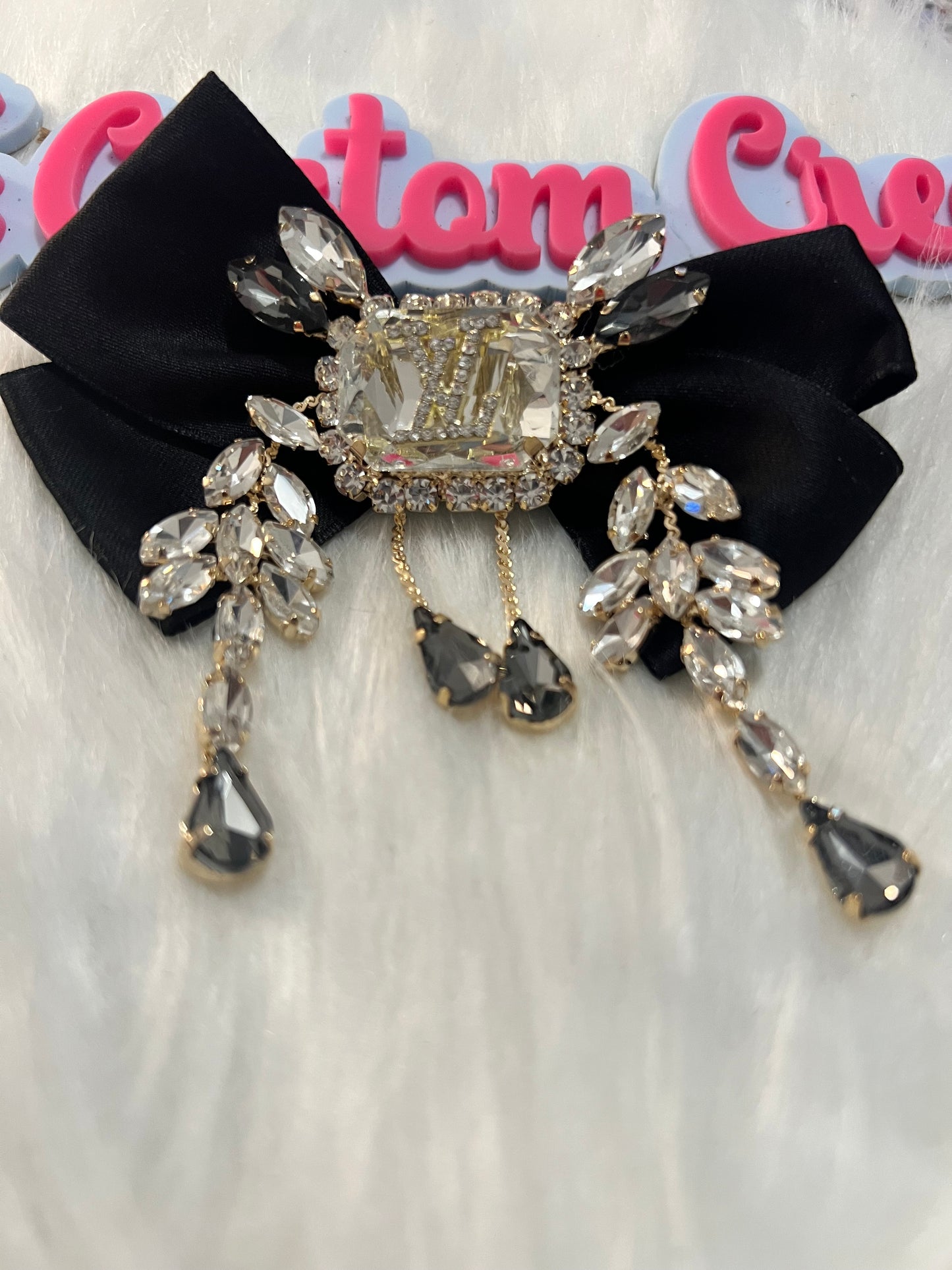 Black LV Bling Bow tie Brooch