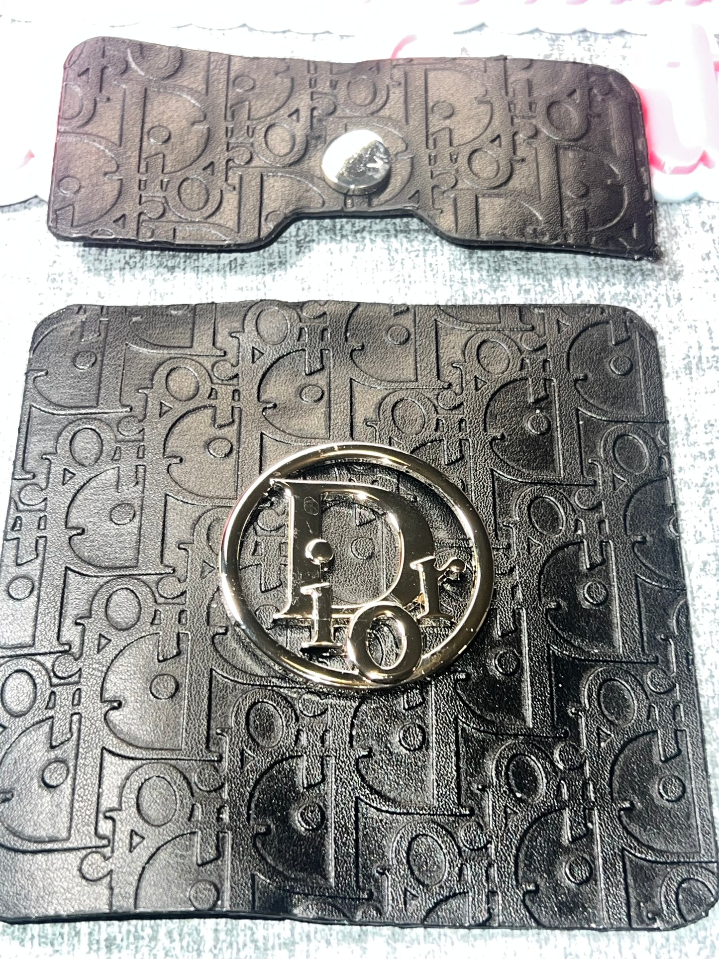 Black Embossed Monogram Faux Leather Pocket – Luxe Snap Closure Pocket