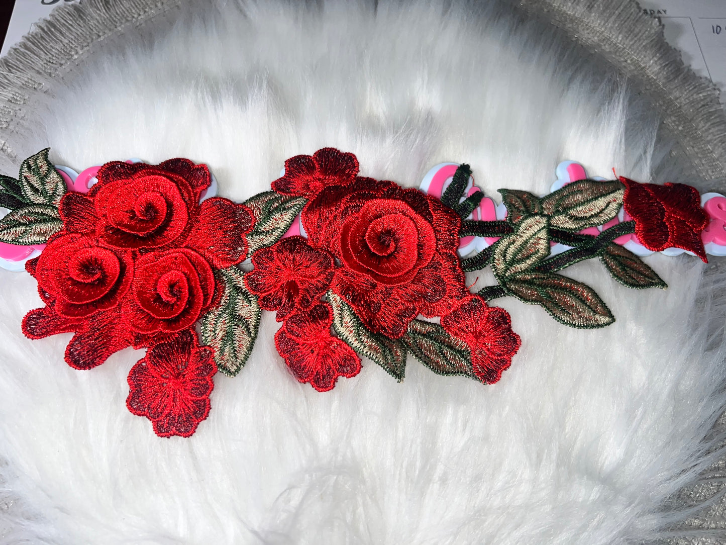 True Red 3D Rose Floral Appliqué