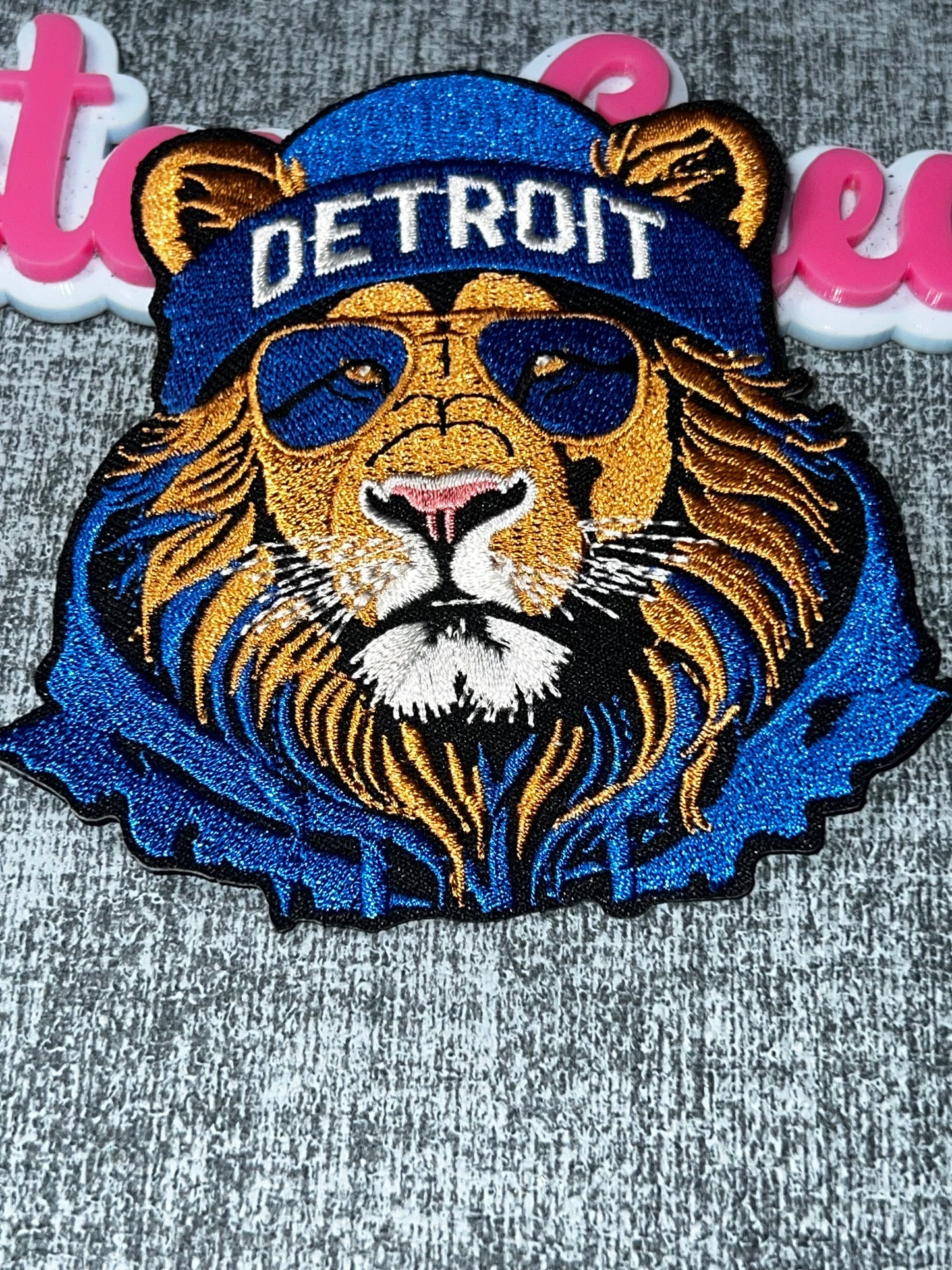 Blue & Gold Lion Embroidered Patch – Sunglasses Graphic Applique