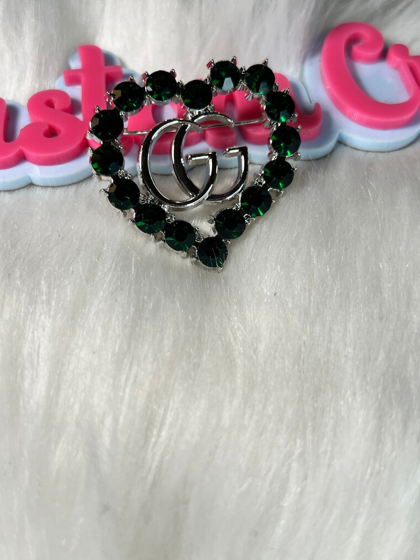 π Green Silver Gem Heart GG Brooch