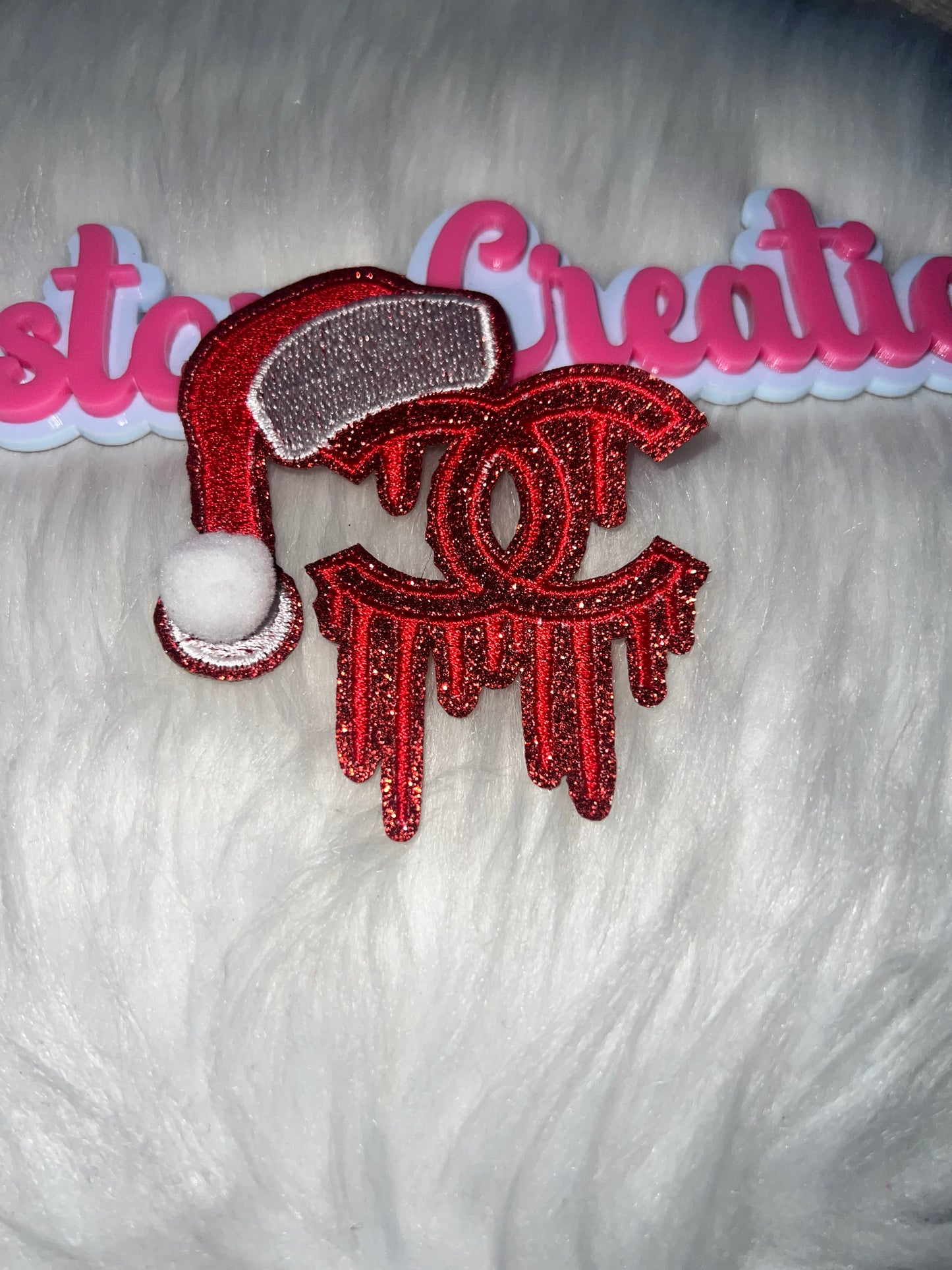 ❤️ Red Drip CC with Santa Hat Iron-On Patch