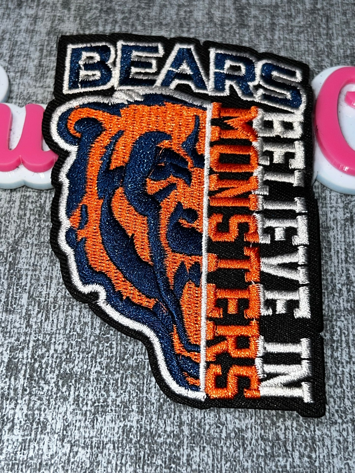 Bears Believe in Monsters Orange Navy Patch – Embroidered Iron On Applique