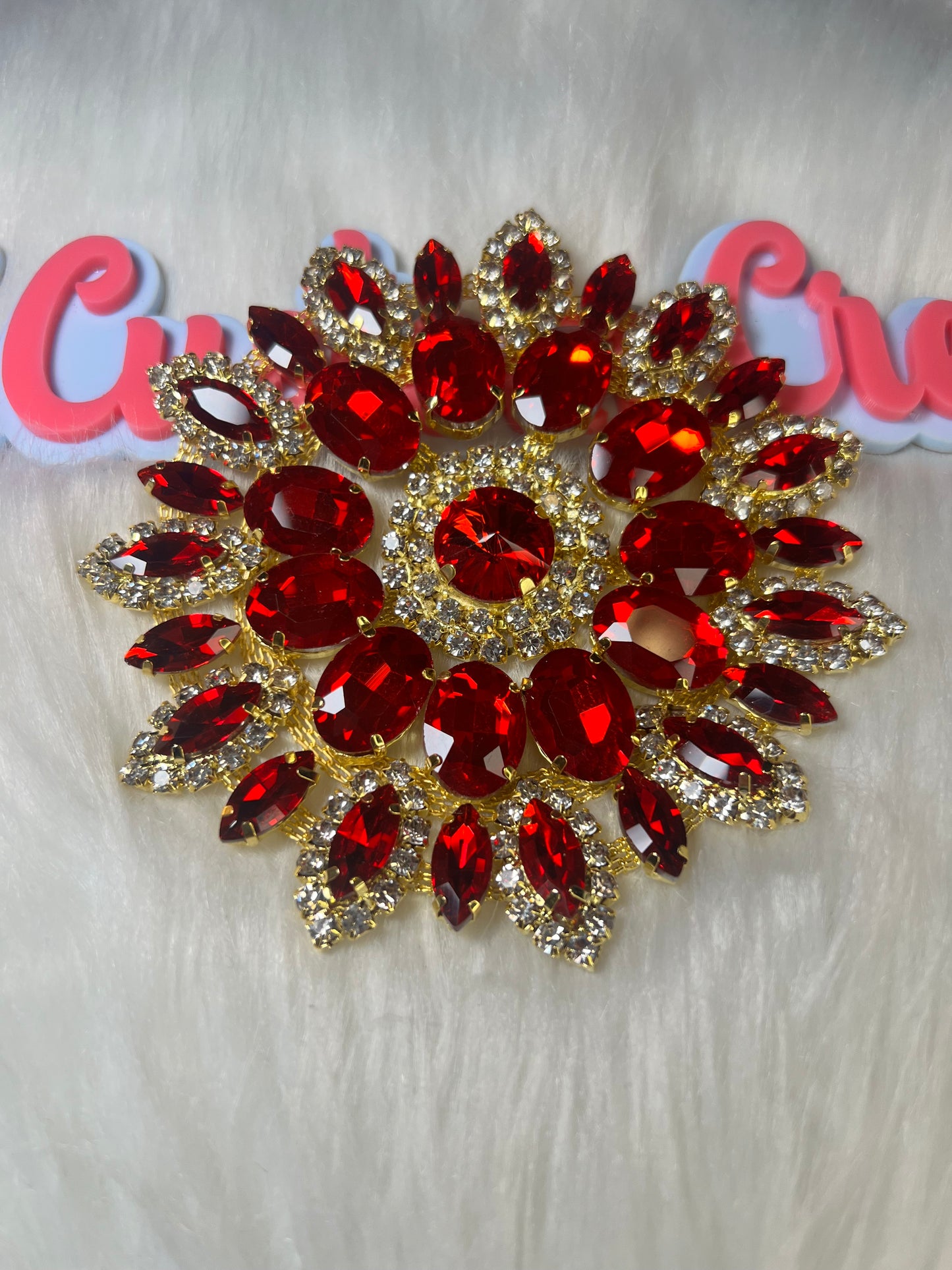 Elegant Iron-On Round Crystal Bling Red & Gold