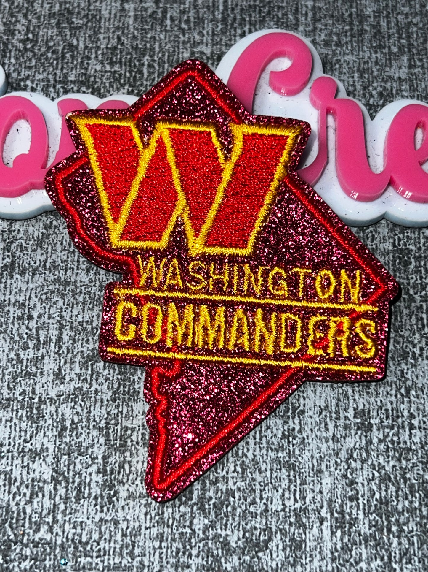 Burgundy Glitter Letter State Embroidered Iron-On Patch | Statement Appliqué