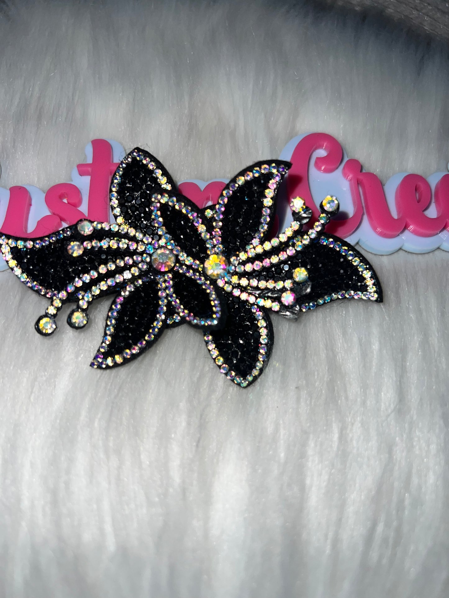 π€ Black 3D Rhinestone Flower Patch