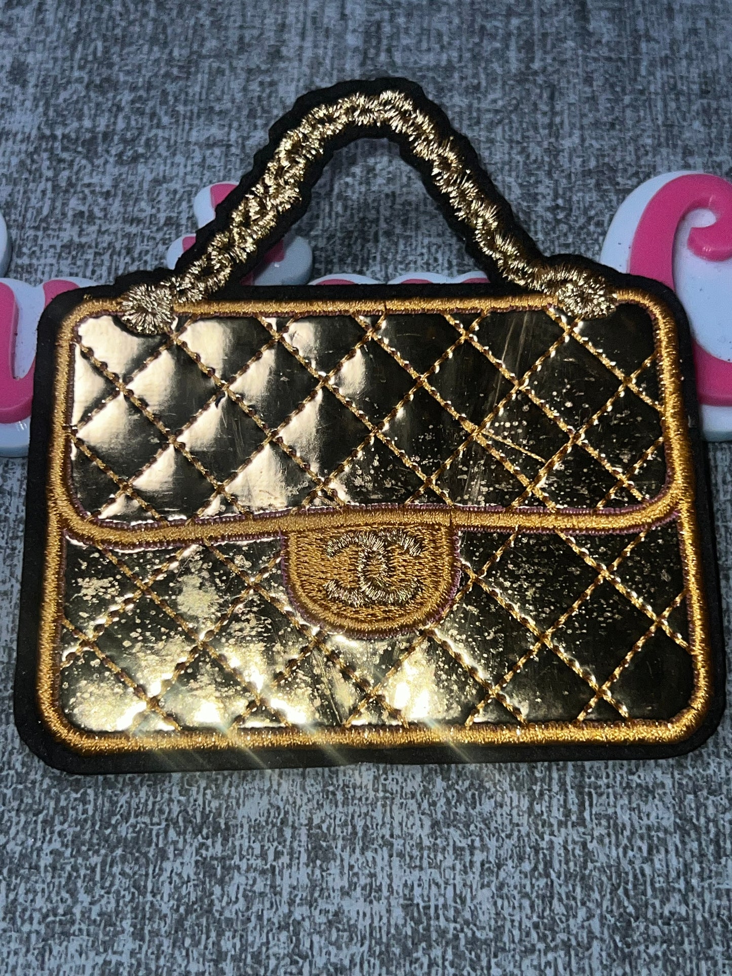 Metallic Gold Quilted Hint Lavender Handbag Embroidered Patch – Fashion Decorative Applique