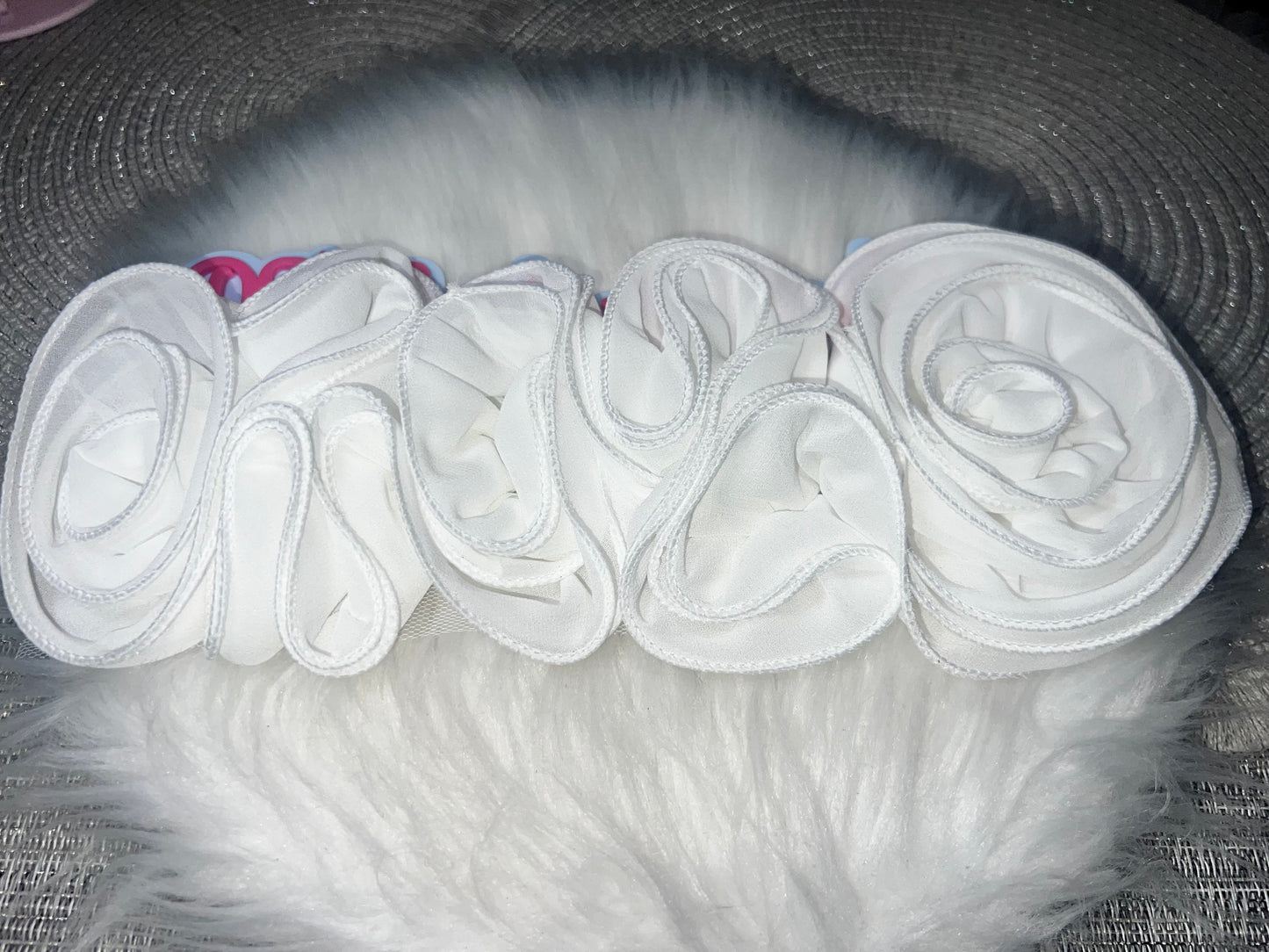 White 3D Chiffon Flower Trim