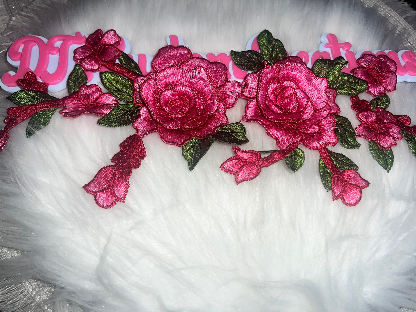 ๐ธ Large Double Rose Floral Sew on Patch โ Pink