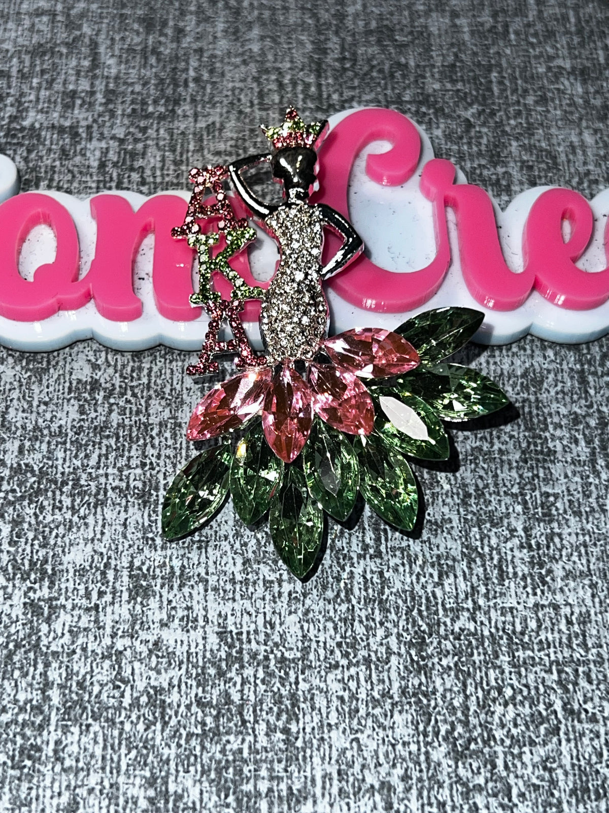 Pink & Green Rhinestone Lady Brooch Pin – Crown Fashion Woman Crystal Statement Jewelry AKA colors