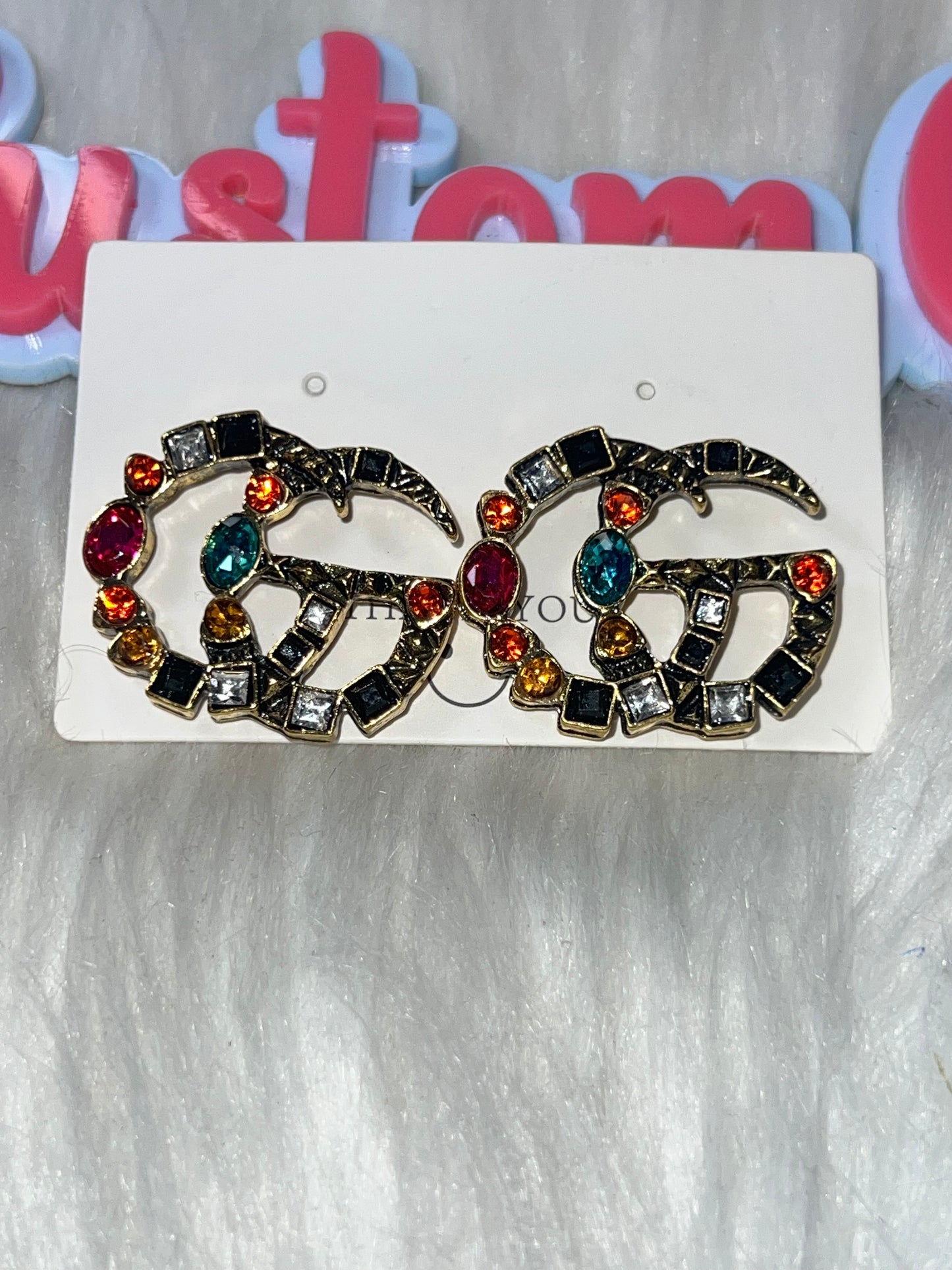 ✨ Multicolor Crystal Double Letter Earrings