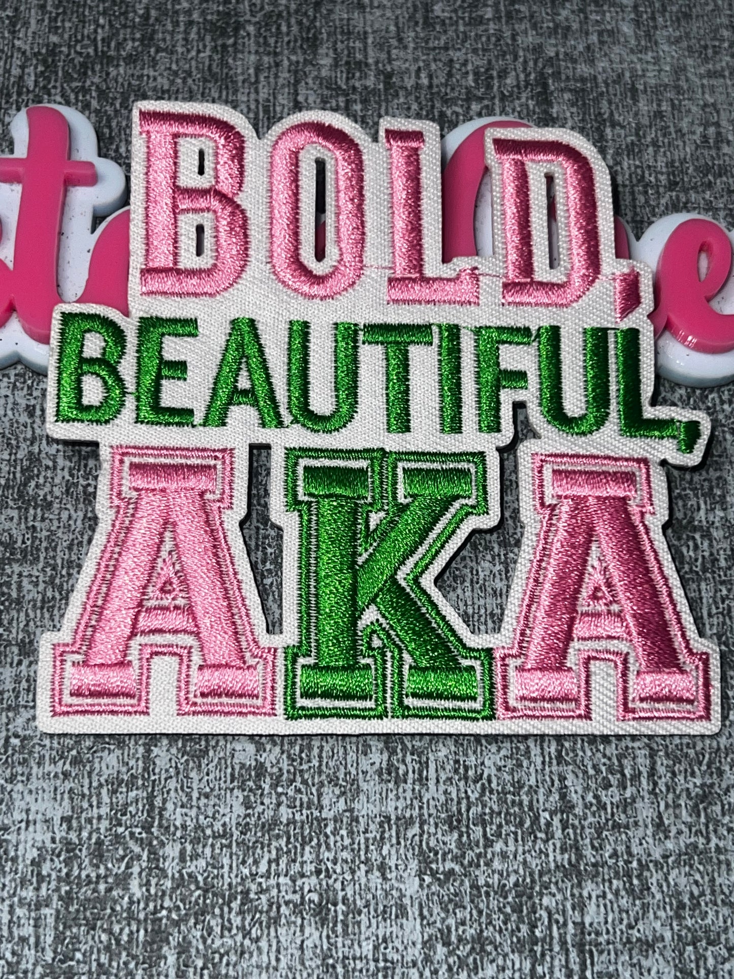 Bold Beautiful AKA Embroidered Iron-On Patch | Pink Green Greek Letter Appliqué