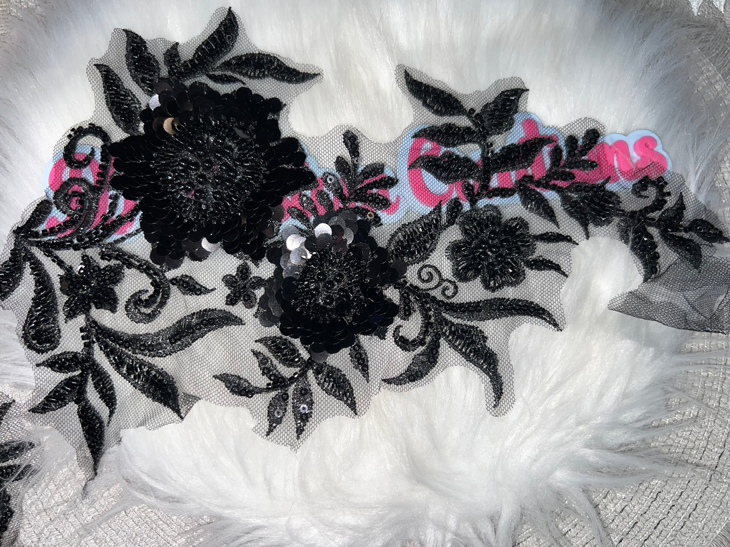 Black Sequin Floral Appliqué Patch