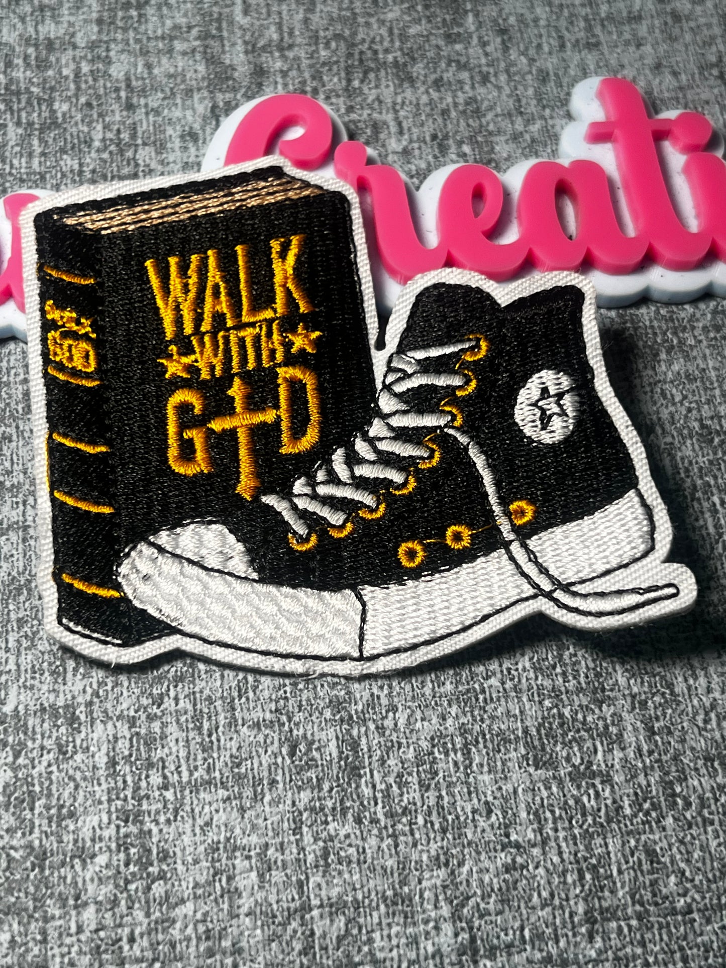 Walk With God Sneaker and Bible Christian Embroidered Patch – Faith Inspired Decorative Applique Small