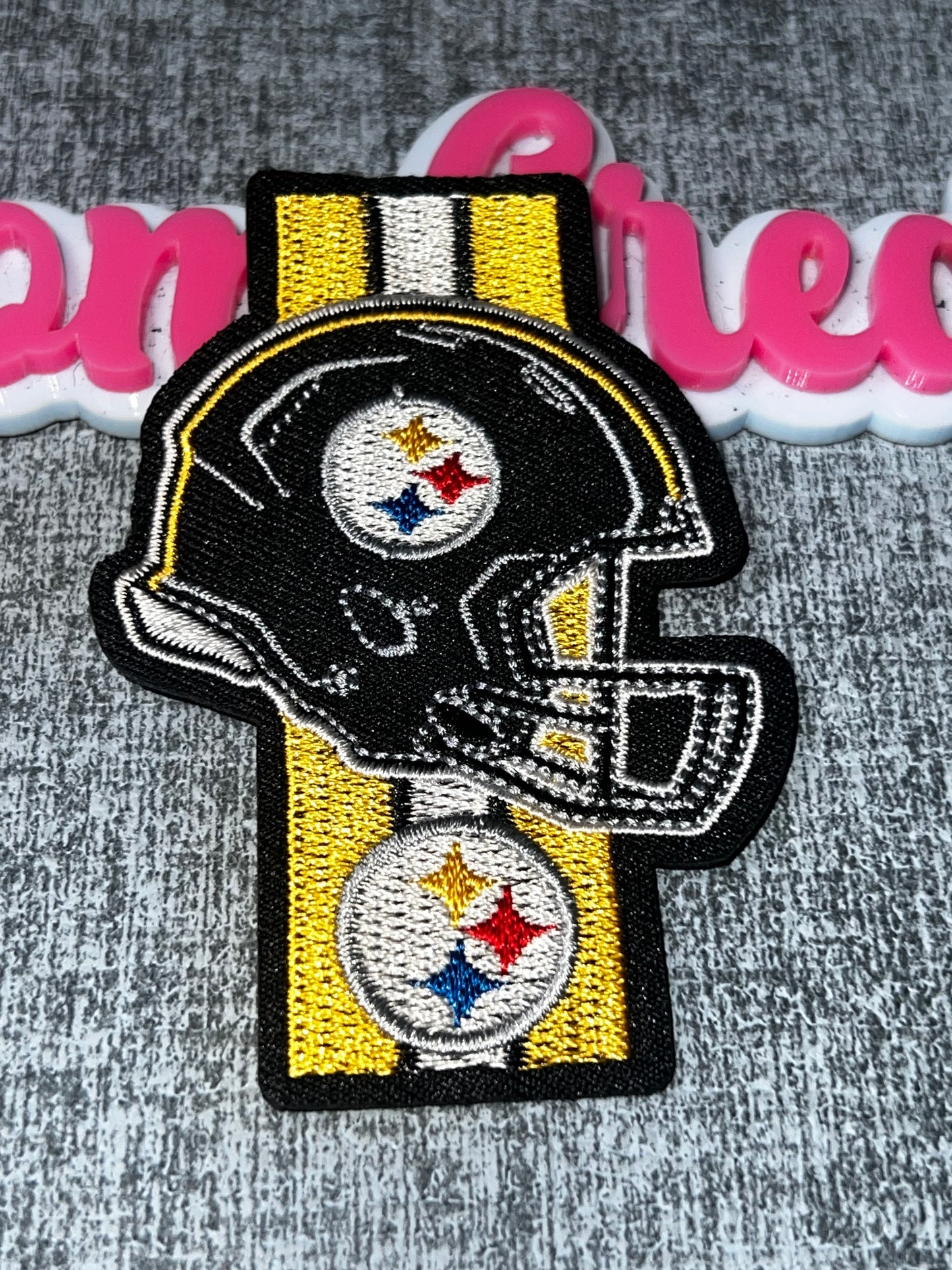 Black & Gold Embroidered Helmet Iron-On Patch