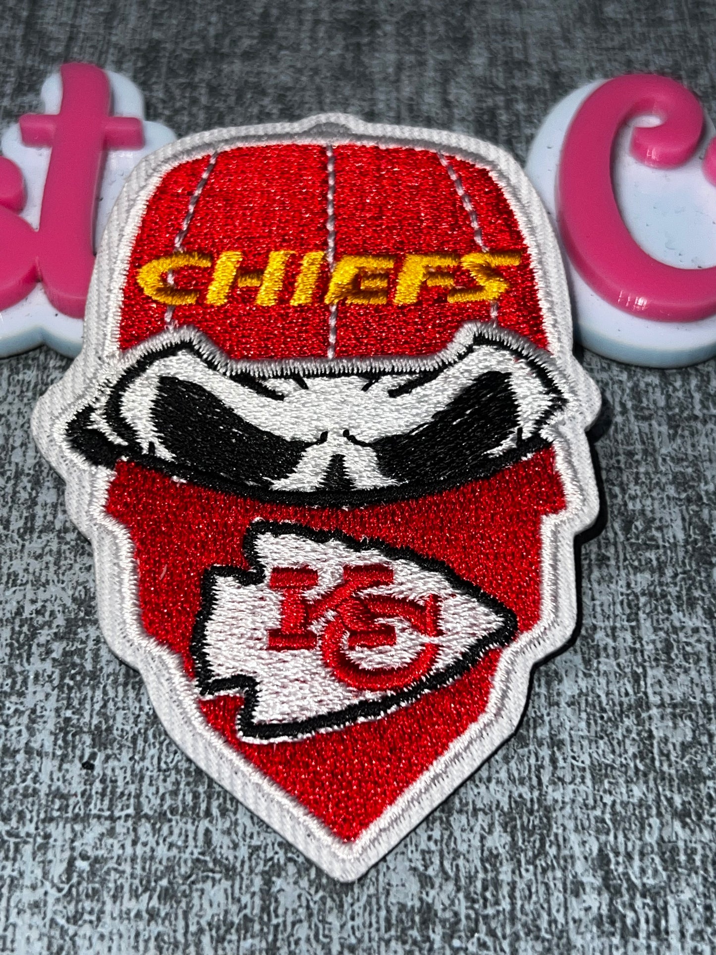 Red Mascot Fan Embroidered Iron-On Patch – Football Style Embroidered Appliqué