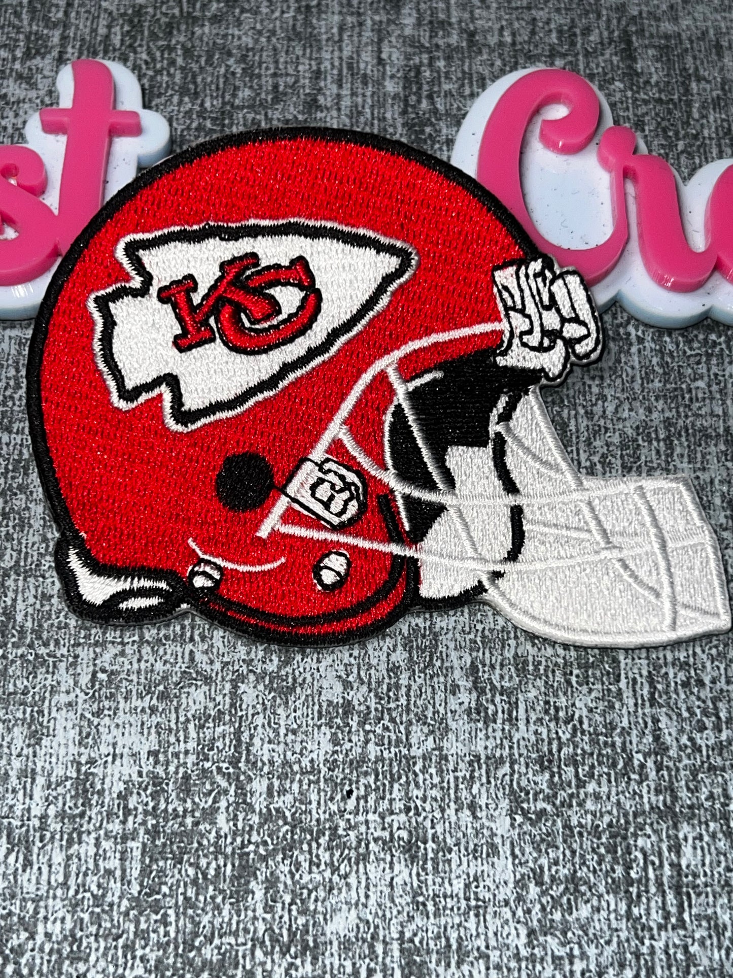 Red Football Helmet Embroidered Iron-On Patch – Sports Embroidered Appliqué