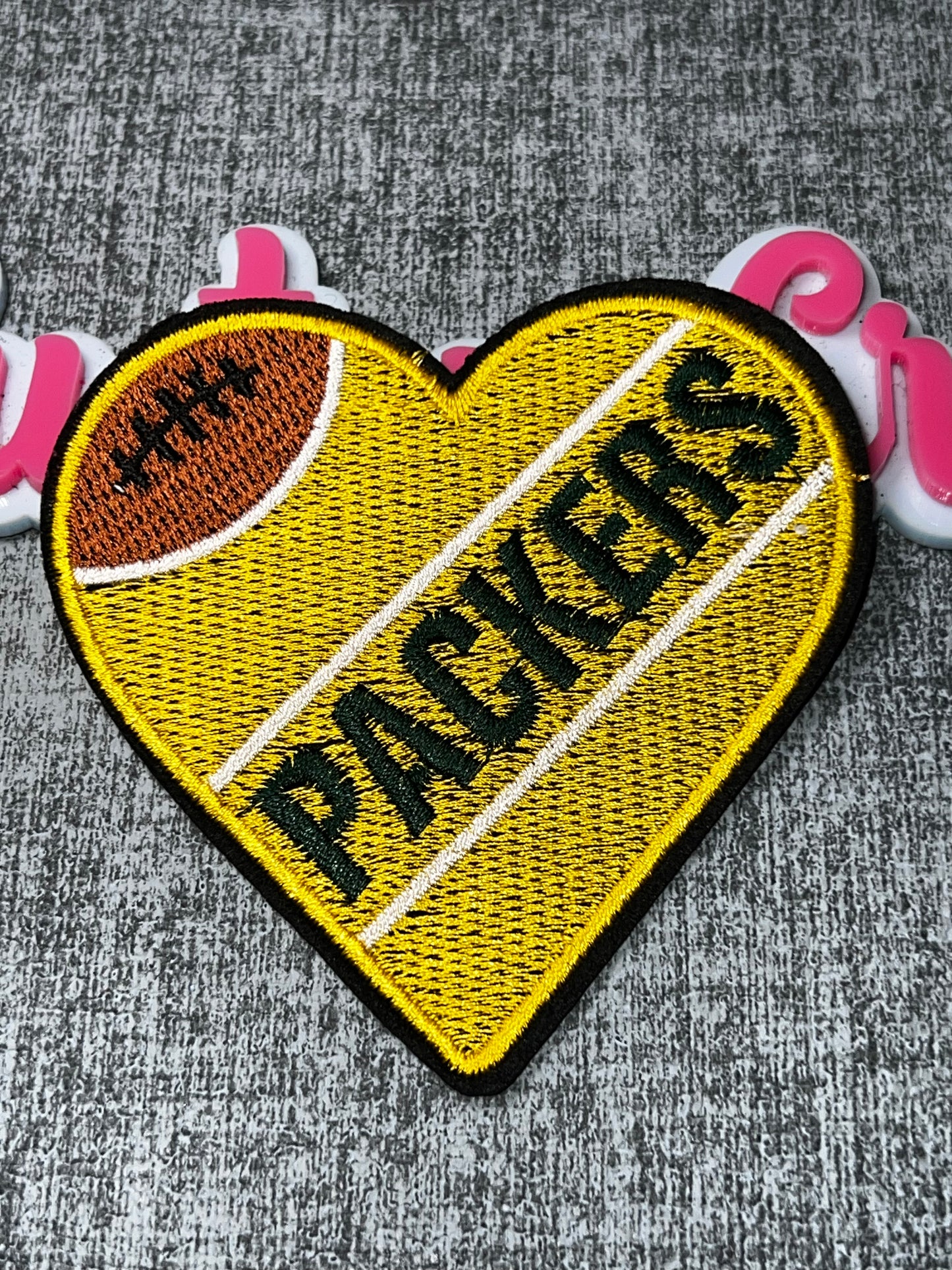 Yellow Heart “PACKERS” Embroidered Iron-On Patch – Fan Love Embroidered Appliqué