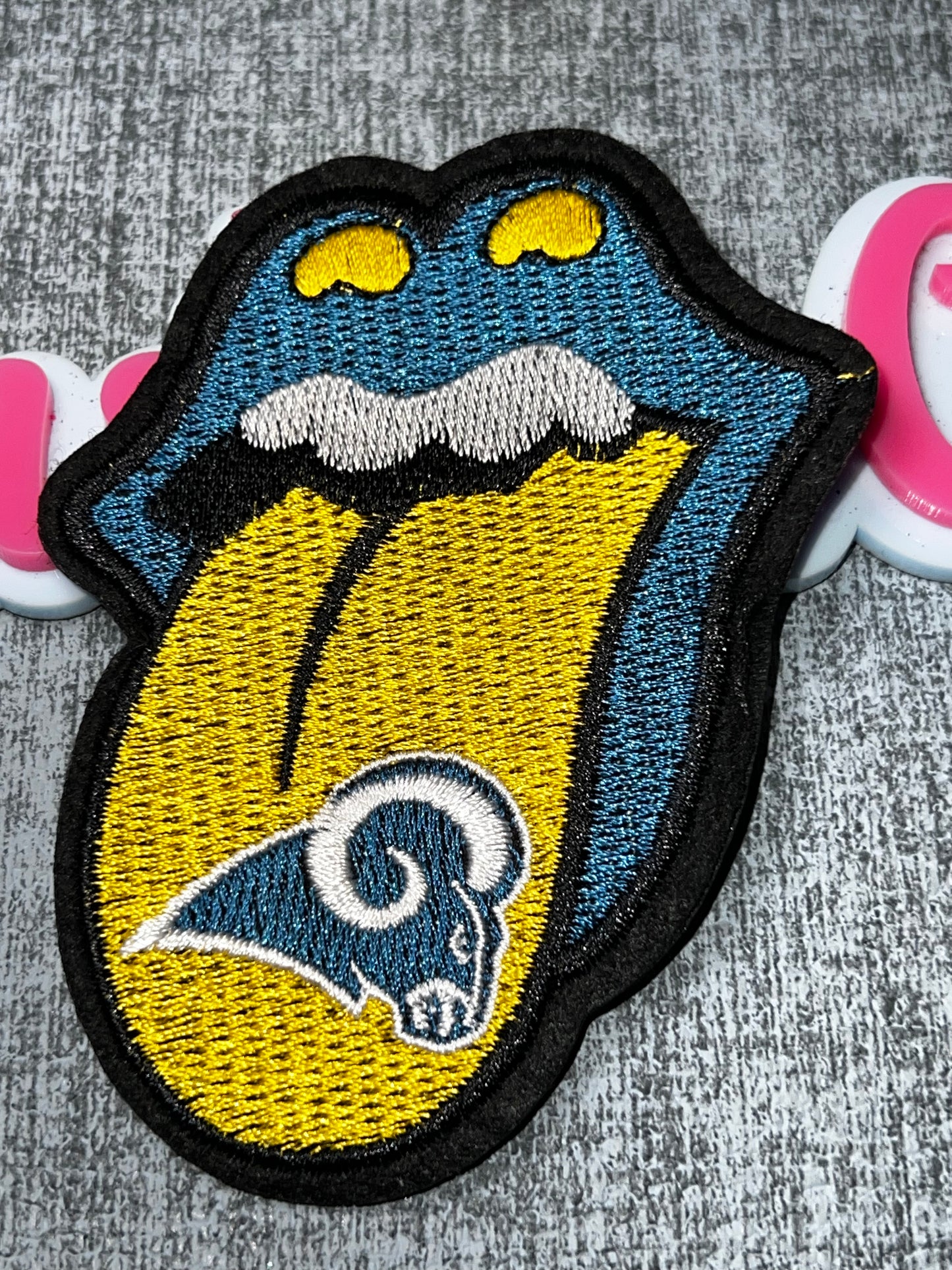 Blue & Gold Graphic Lips Embroidered Iron-On Patch