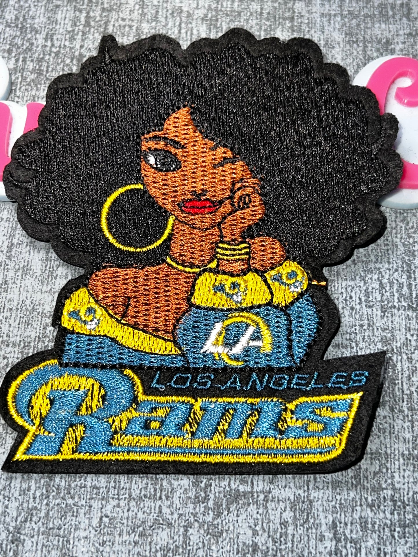 Natural Hair Blue & Gold Fan Girl Embroidered Iron-On Patch