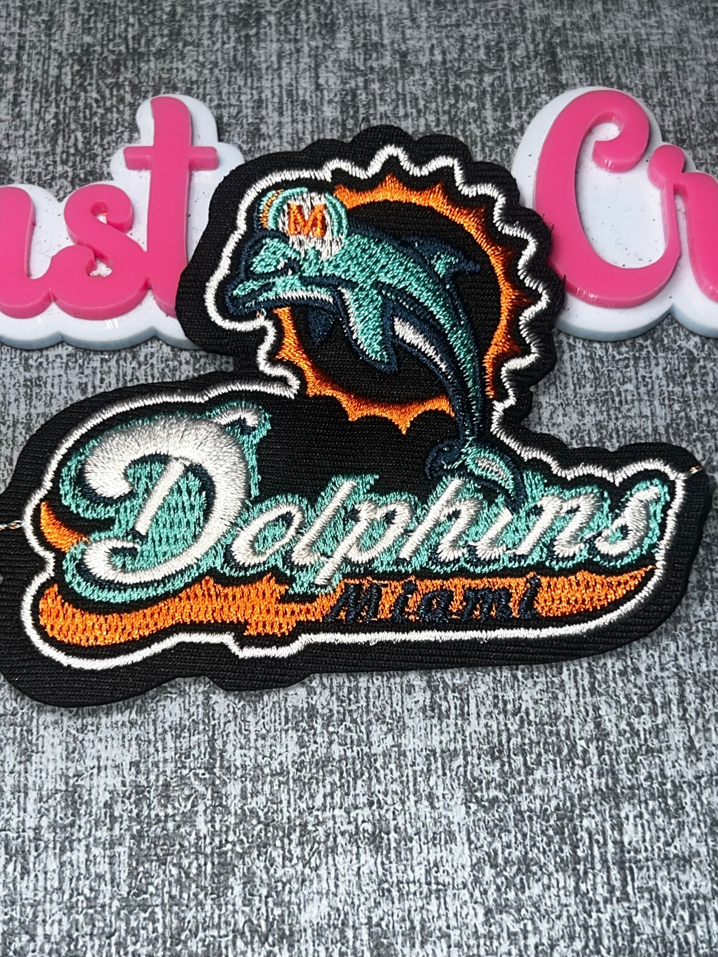 Aqua Orange Script Embroidered Iron-On Patch – Custom DIY Appliqué