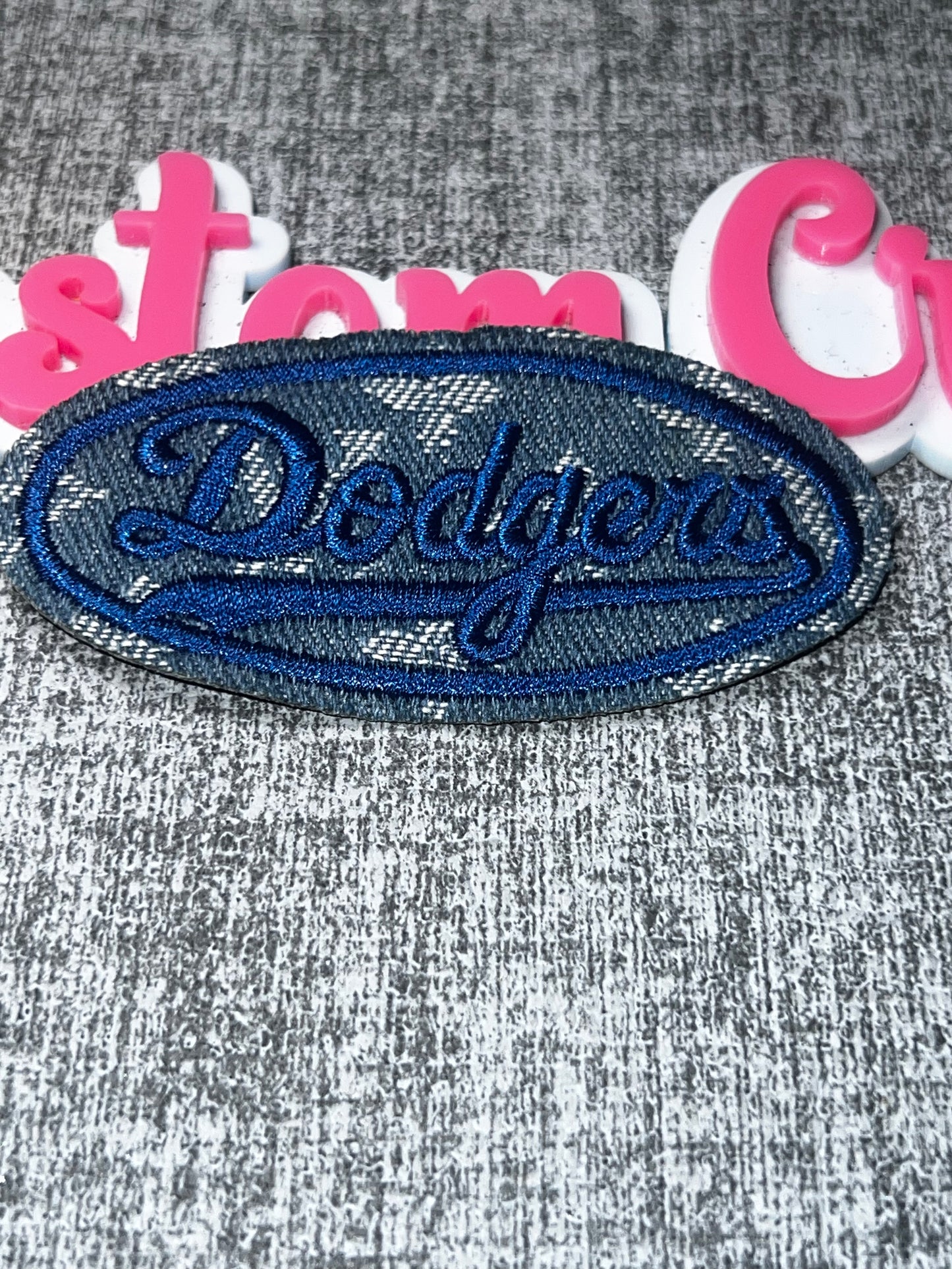 Blue Camo Script Embroidered Iron-On Patch – Decorative Letter Appliqué