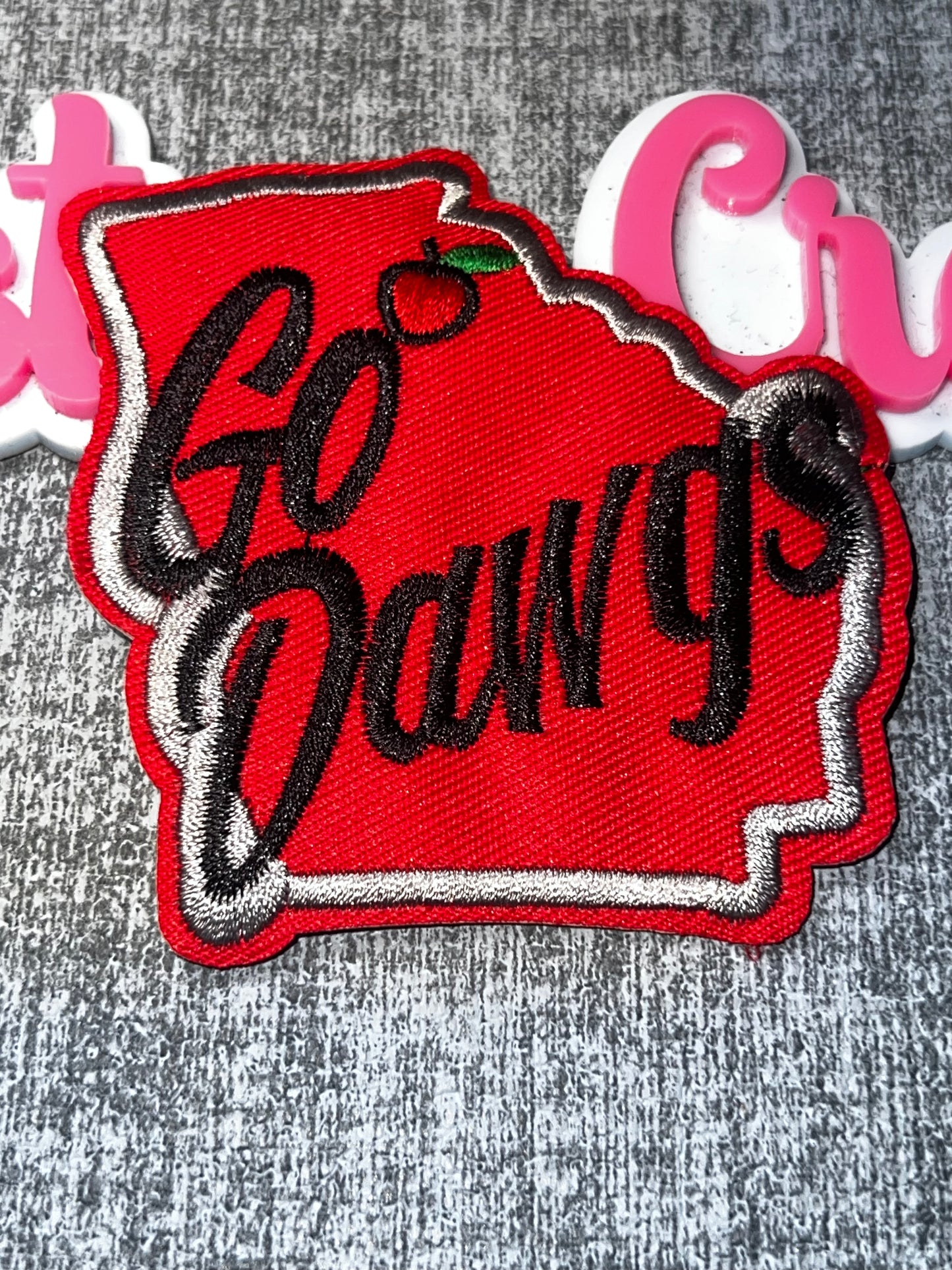 G State Shape Embroidered Iron-On Patch – Red Decorative Appliqué