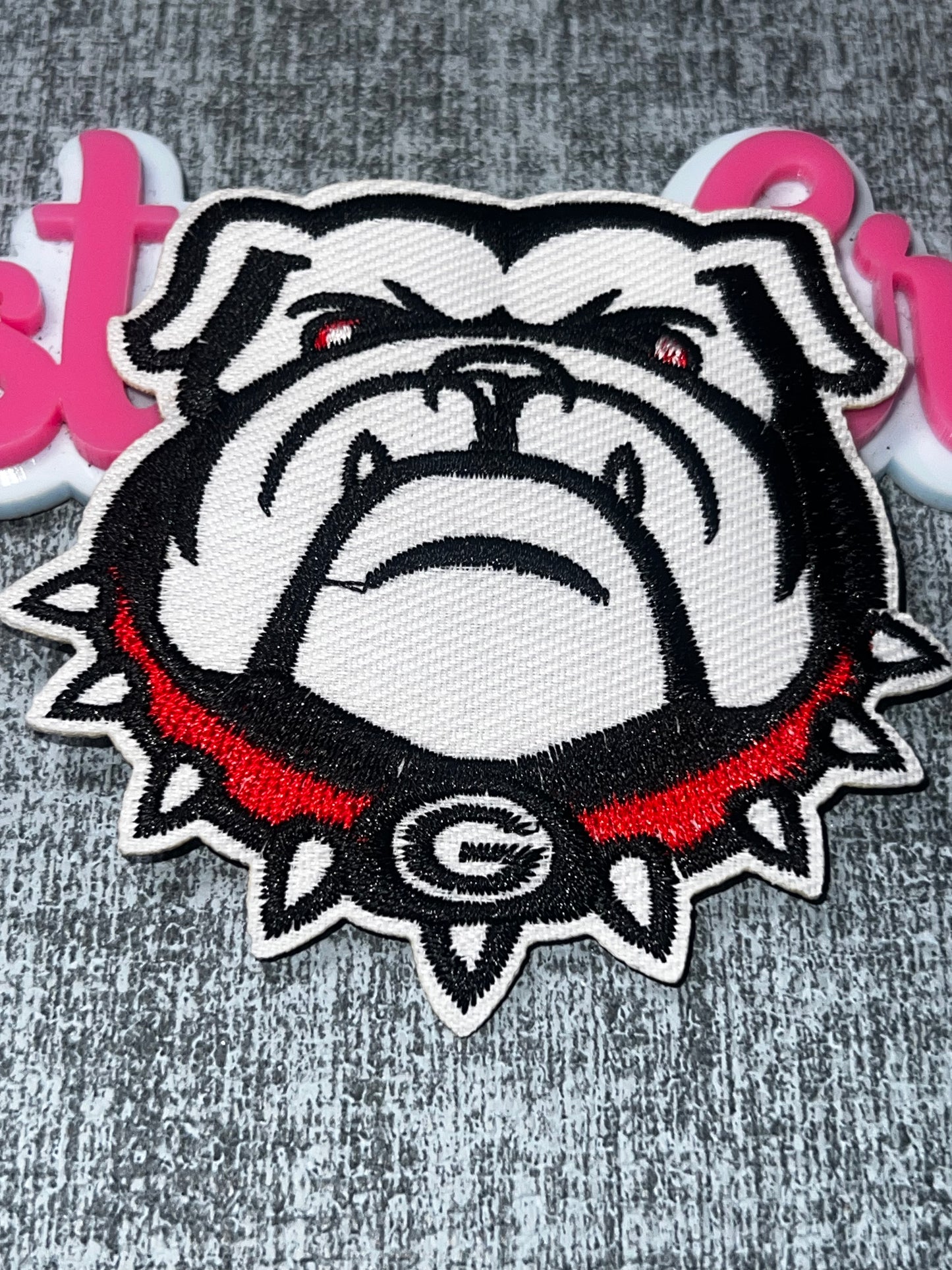 Big face Bulldog Face Embroidered Iron-On Patch – Black, White & Red Animal Appliqué big