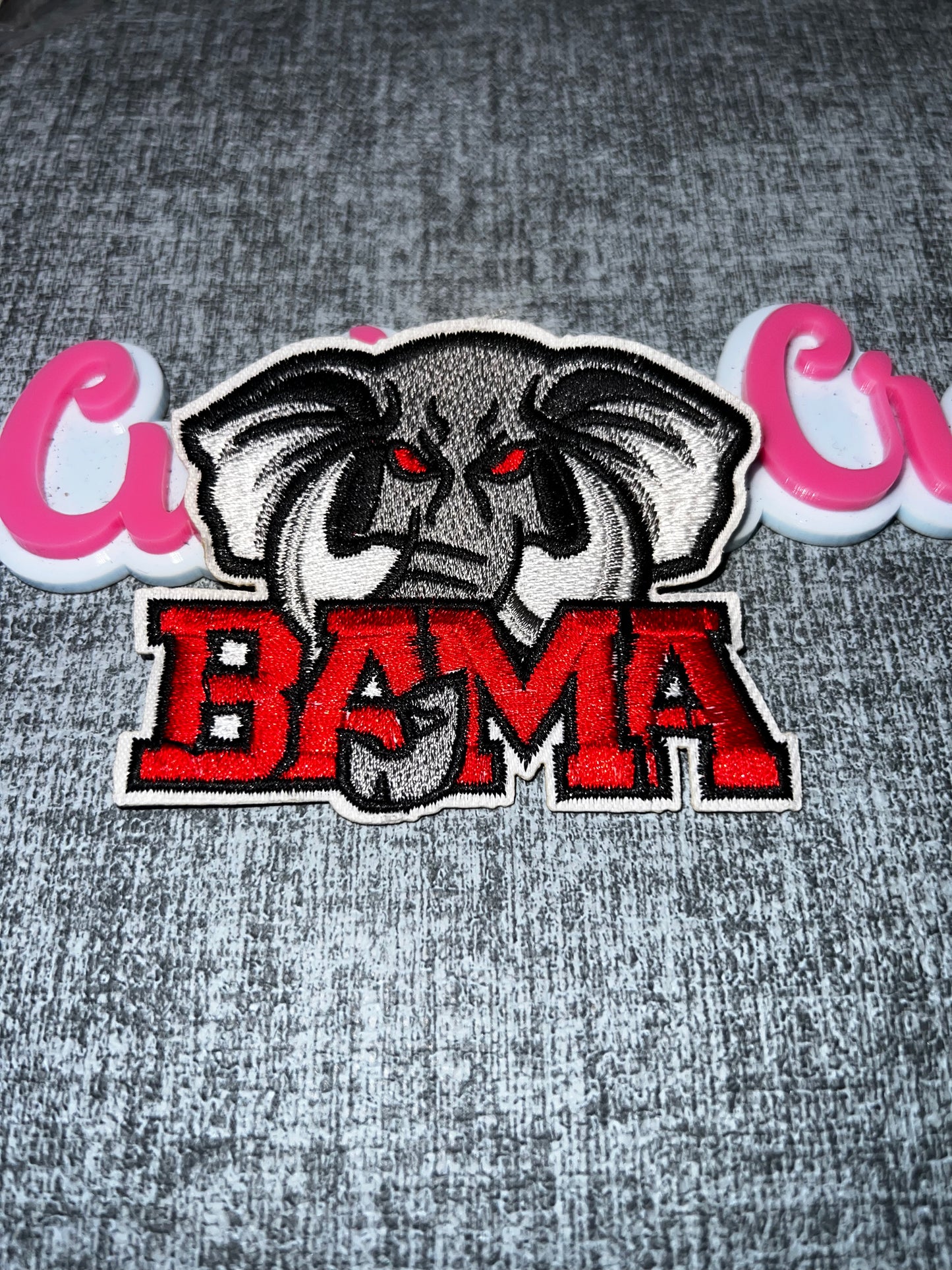 Elephant Mascot Embroidered Iron-On Patch – Red, Gray & White Animal Appliqué