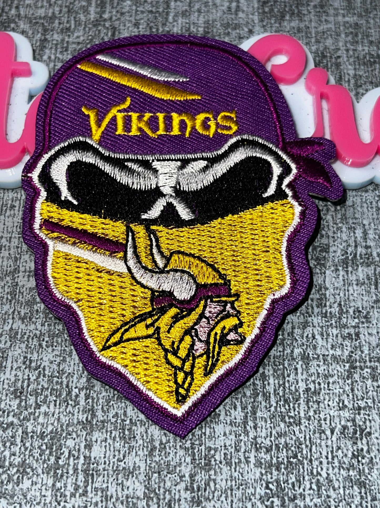 Purple & Gold Helmet Skull Embroidered Iron-On Patch | Decorative Appliqué